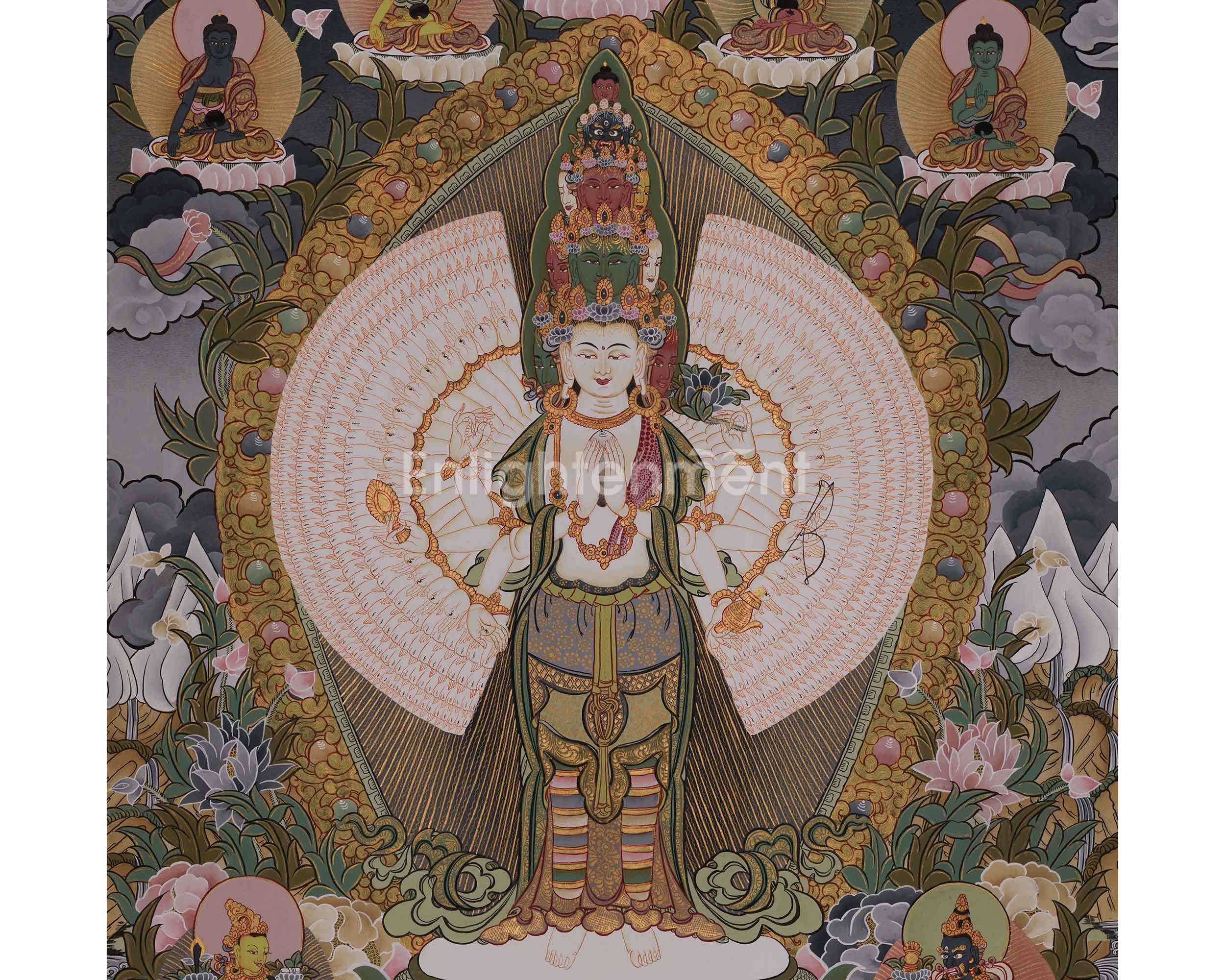 Spiritual Thangka Of 1000 Armed Chenrezig | Avalokiteshvara | Meditation Art