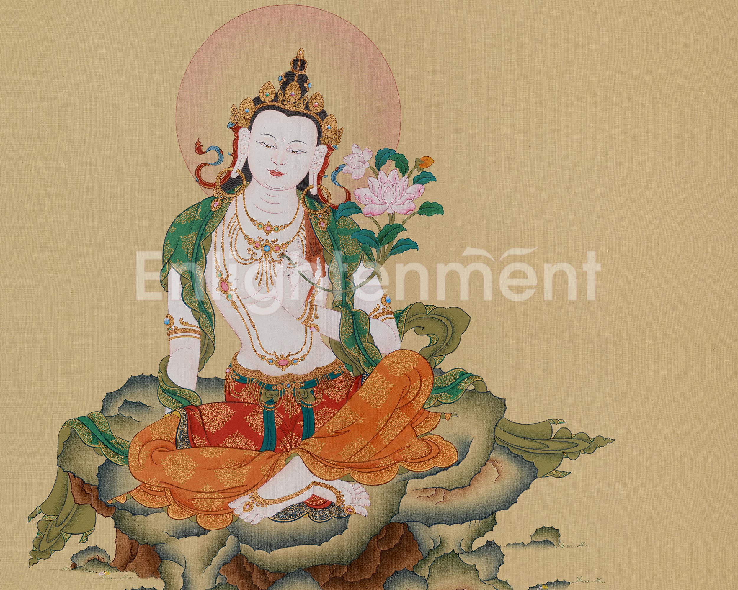 Traditional Two-Armed Chenrezig Thangka | Bodhisattva of Infinite Compassion | Tibetan Buddhism
