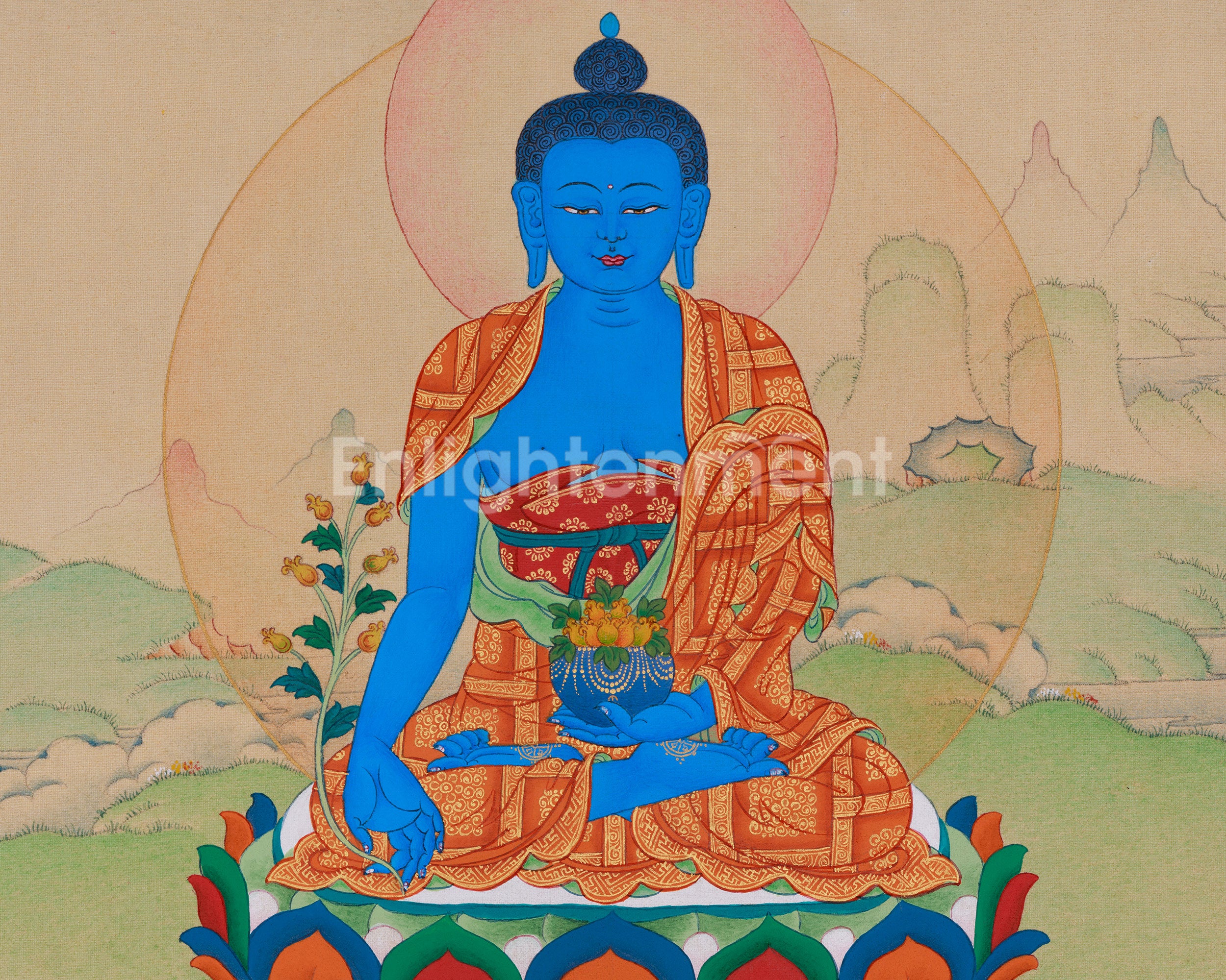 13 Inches Healing Bhaisajyaguru Painting | Sacred Medicine Buddha