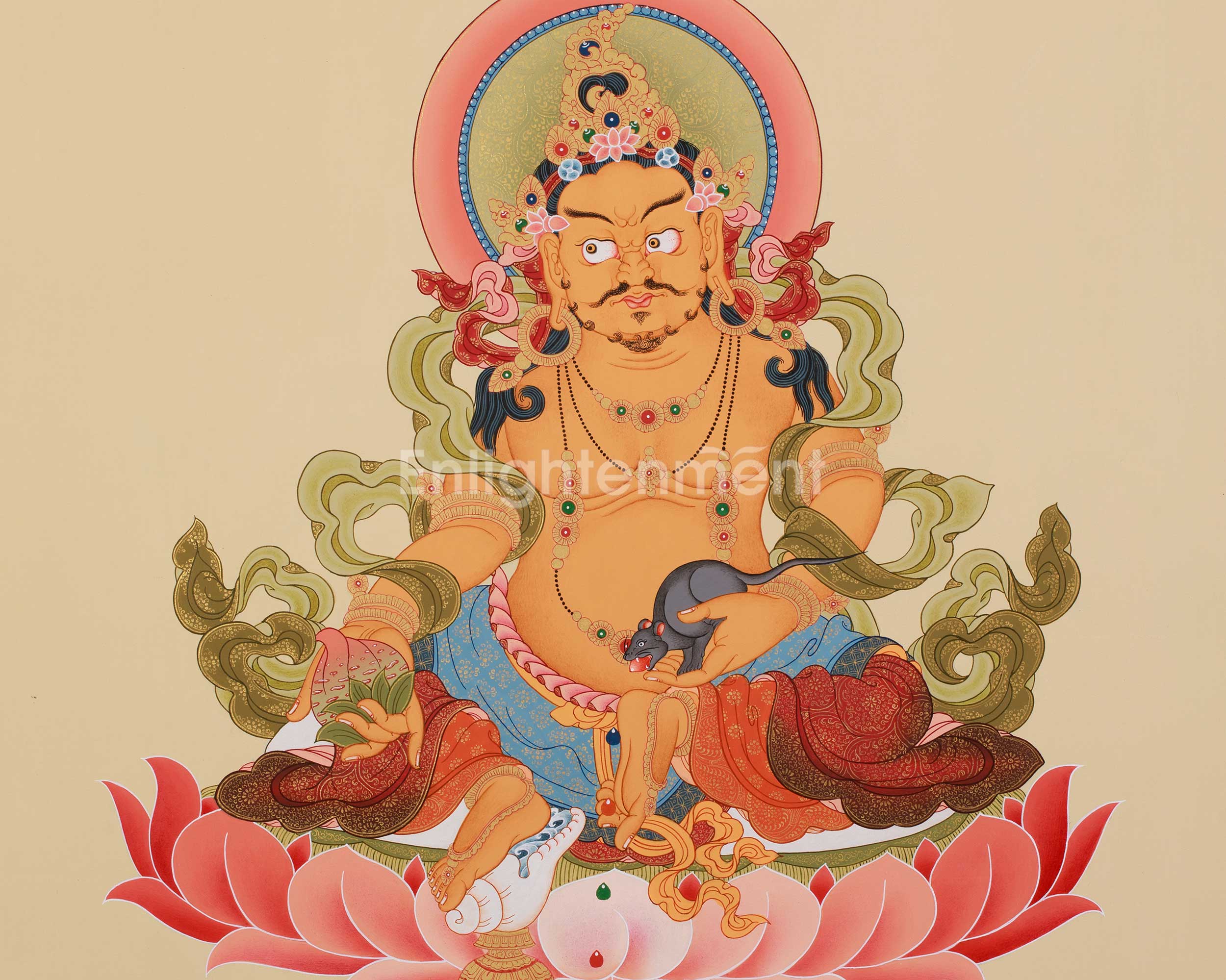 Kubera Deity Dzambhala Thangka | Tibetan Wealth Deity Art