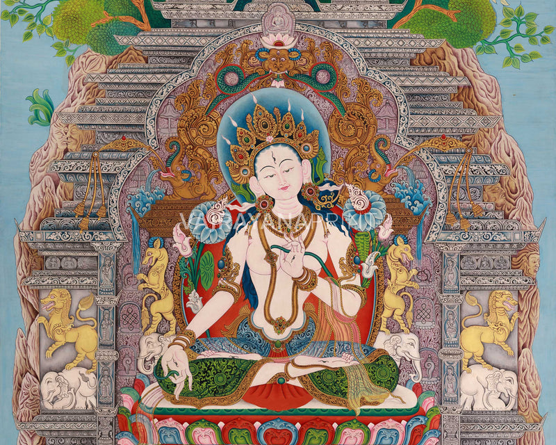 Mother of Liberation Thangka Print | Digital Artwork Of White Tara | Spiritual Gift Ideas