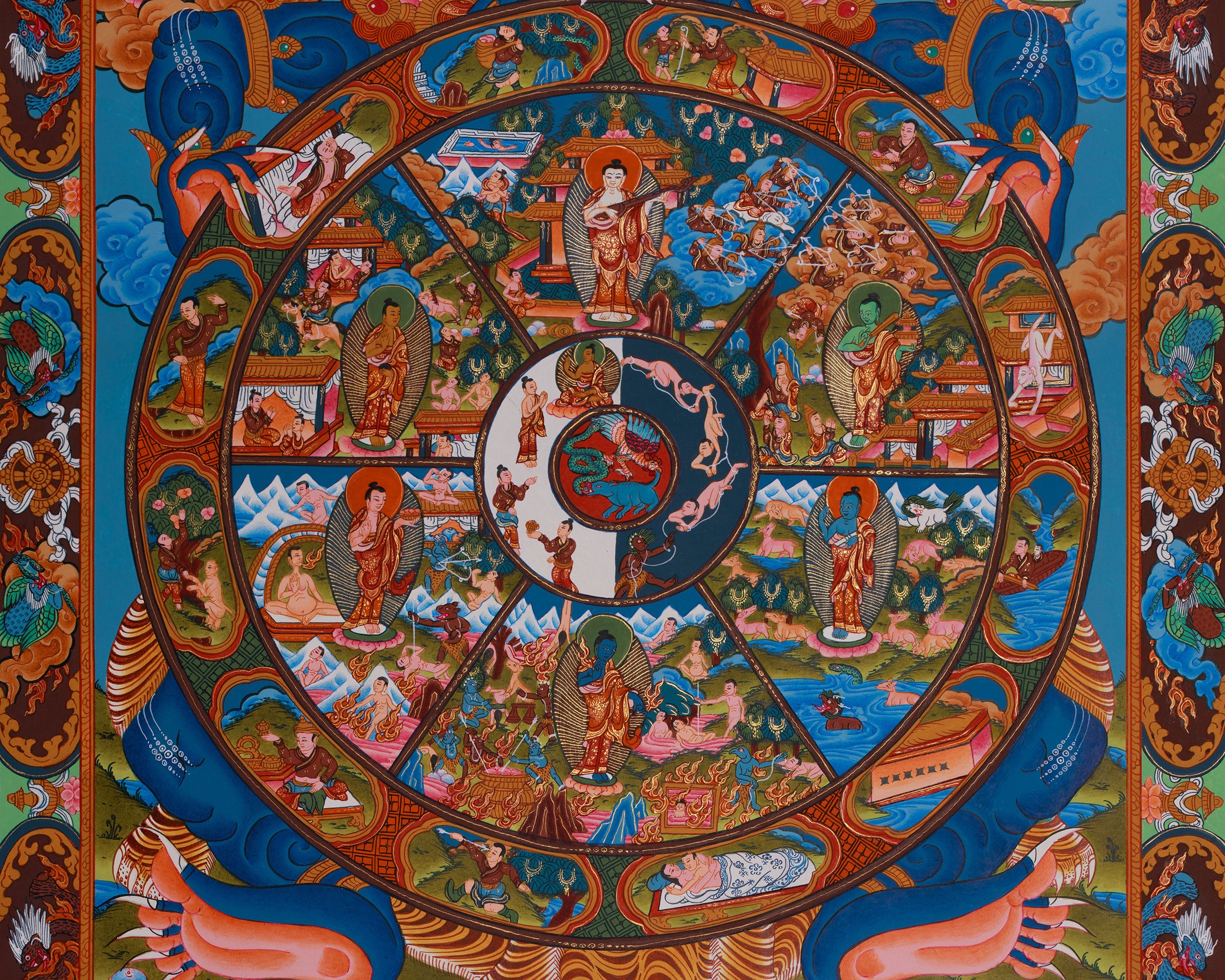 Wheel of Life Samsara Thangka | Cycle of Existence and Path to Enlightenment