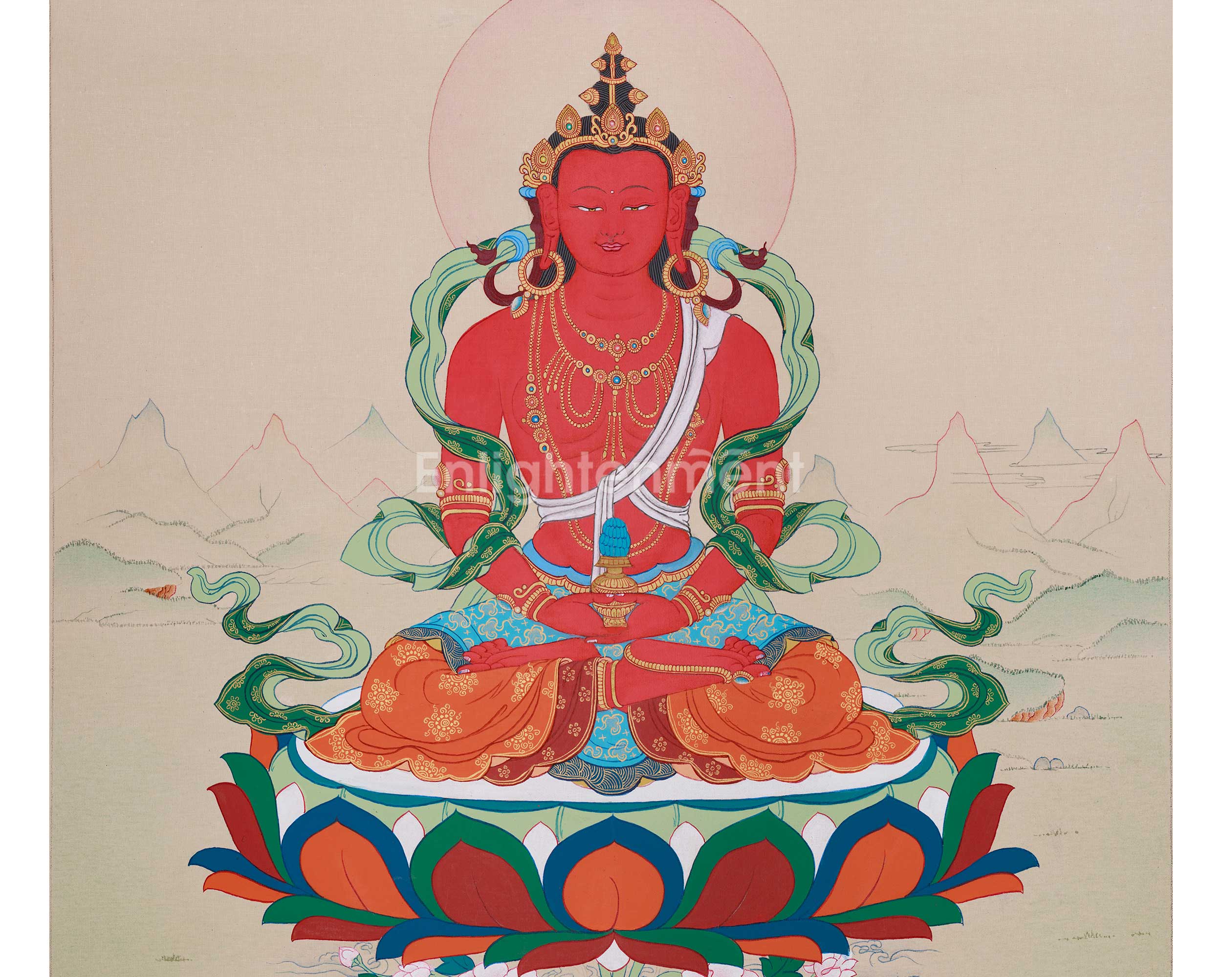Original Thangka of Amitayus, Buddha of Infinite Light | Holding the Vase of Nectar