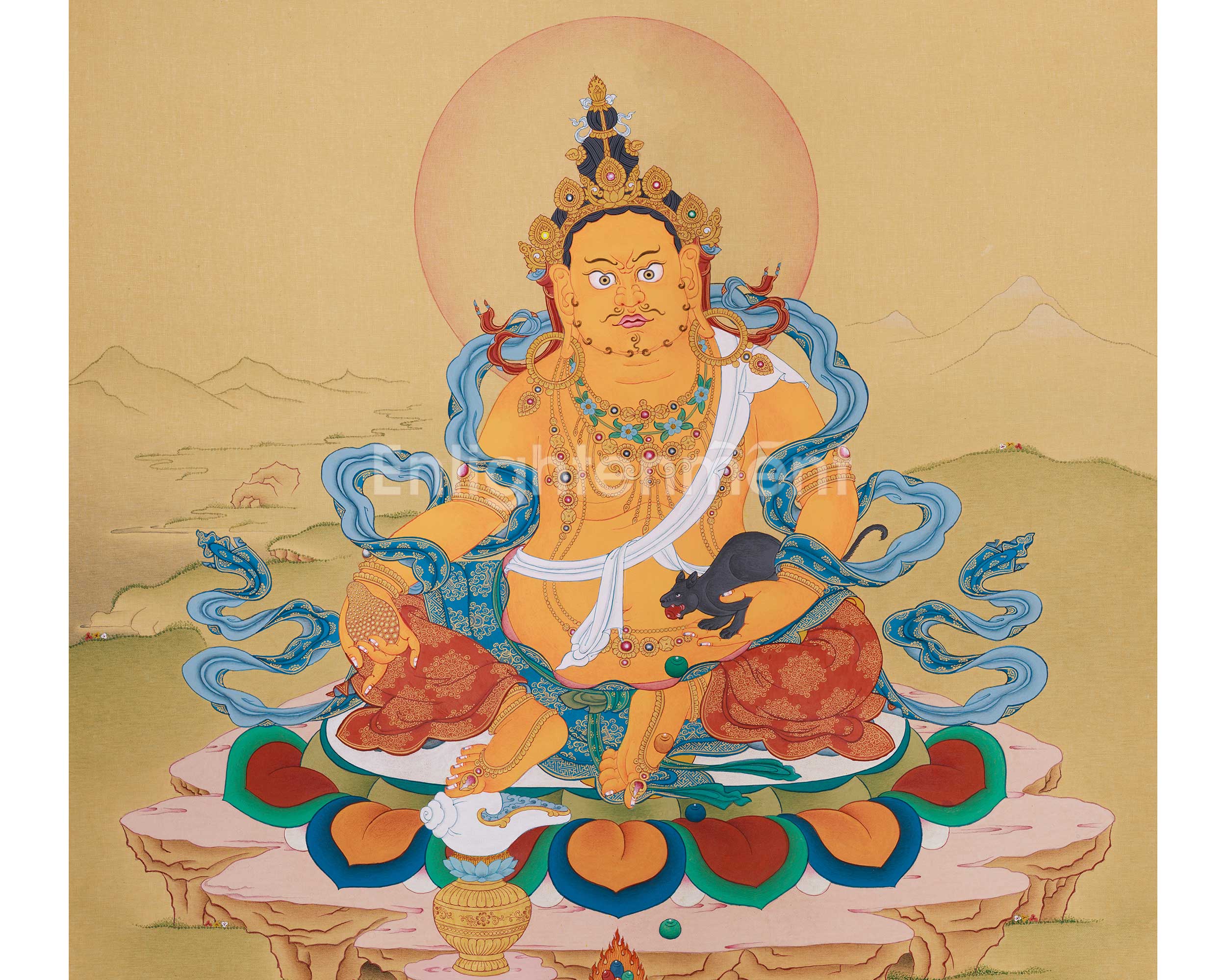 Premium Wealth Offering Deity Dzambhala Thangka | Symbol of Generosity and Sacred Power