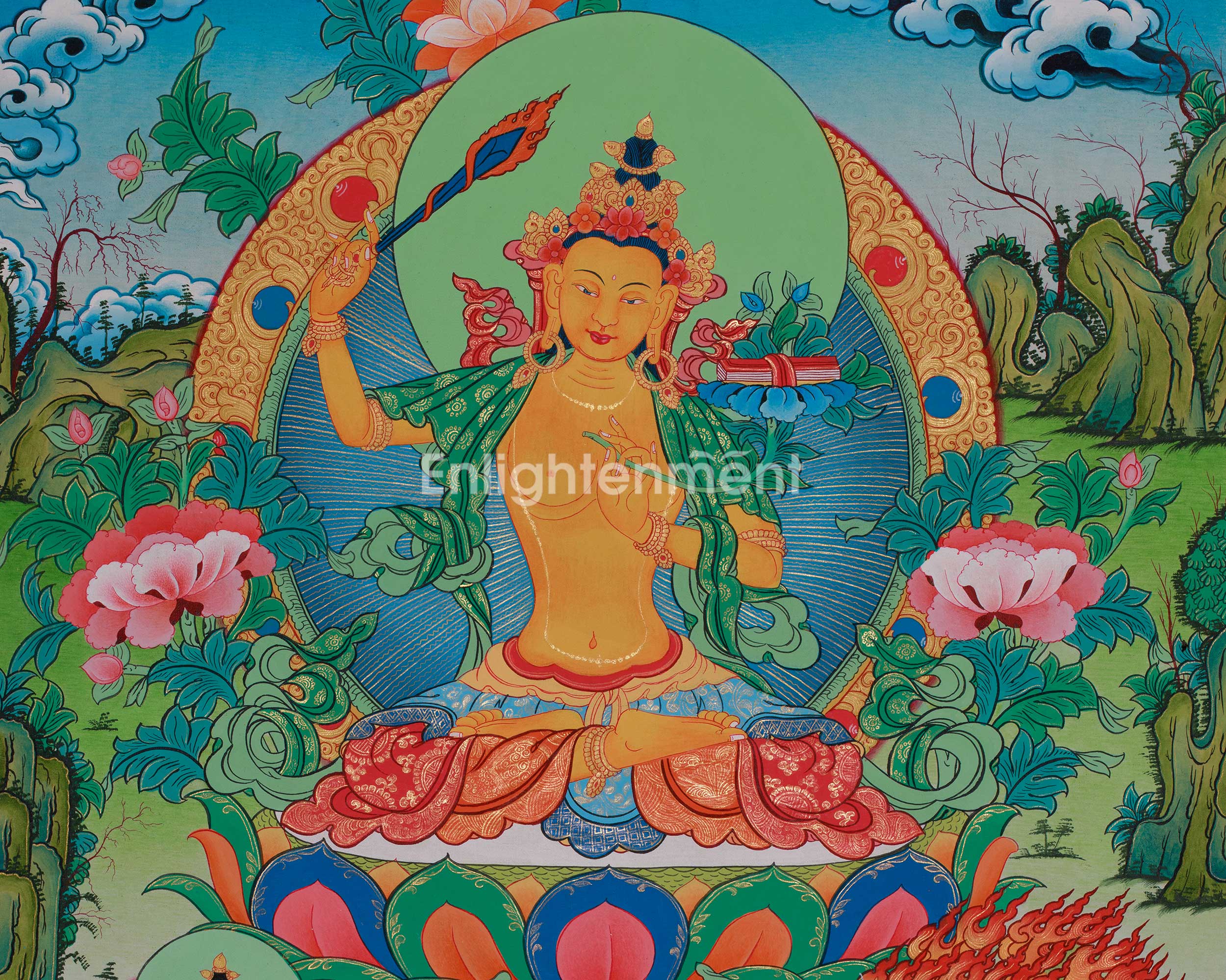Original Thangka of Manjushree | Tibetan Buddhist Deity