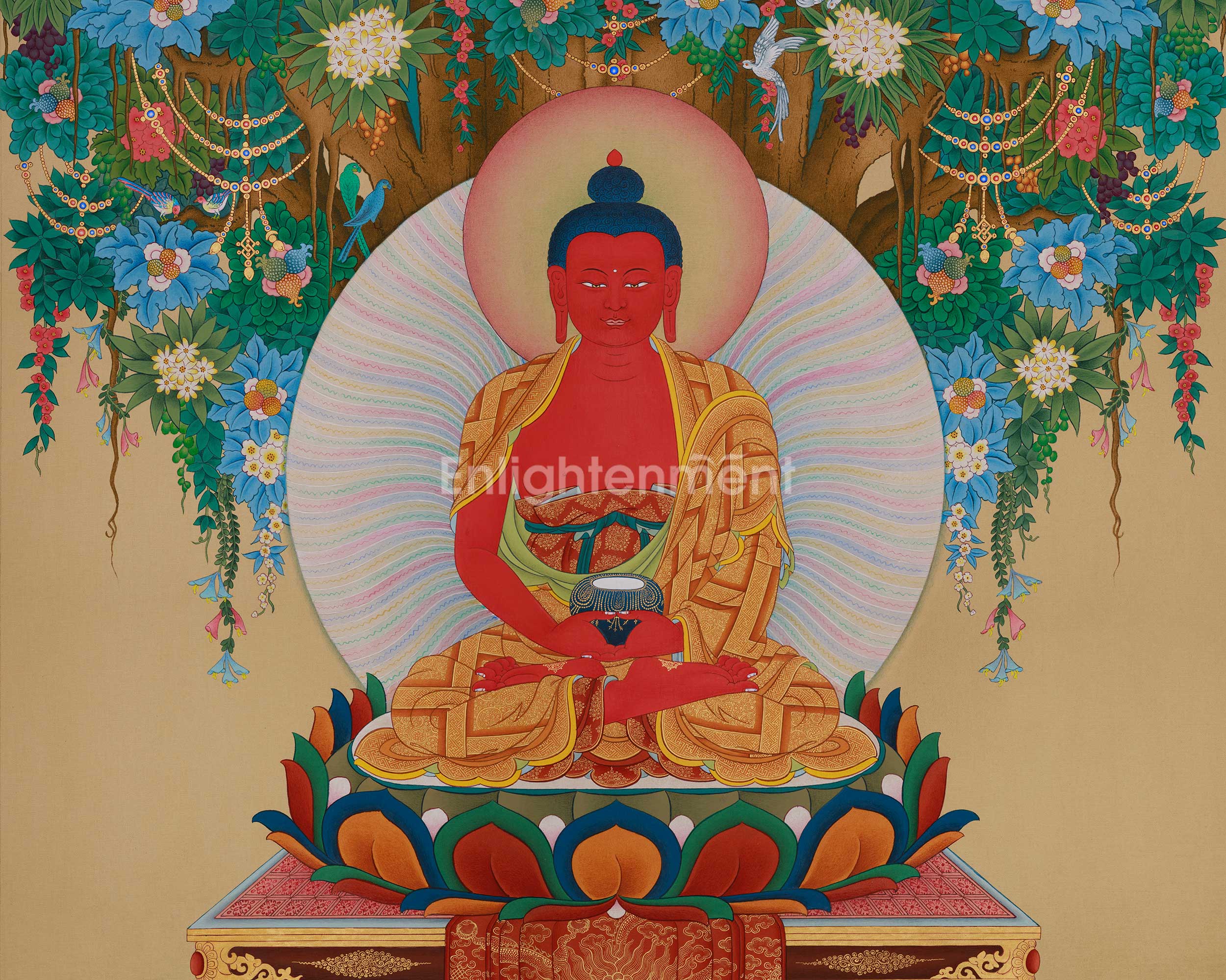 Amitabha Buddha with Bodhisattva Thangka | Infinite Wisdom Deity