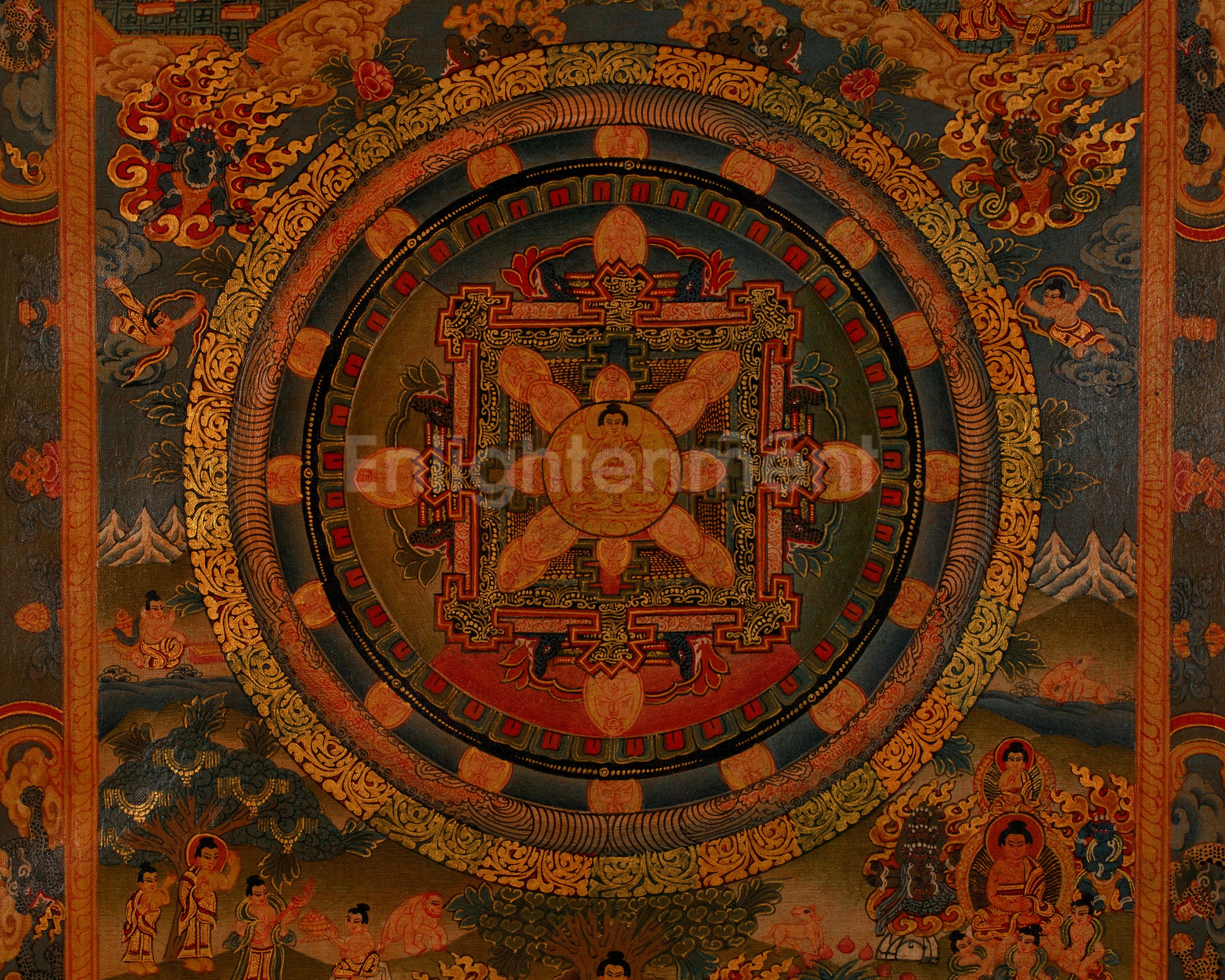 Buddha Mandala Thangka | Traditional Tibetan Artwork | Religious Wall Decors