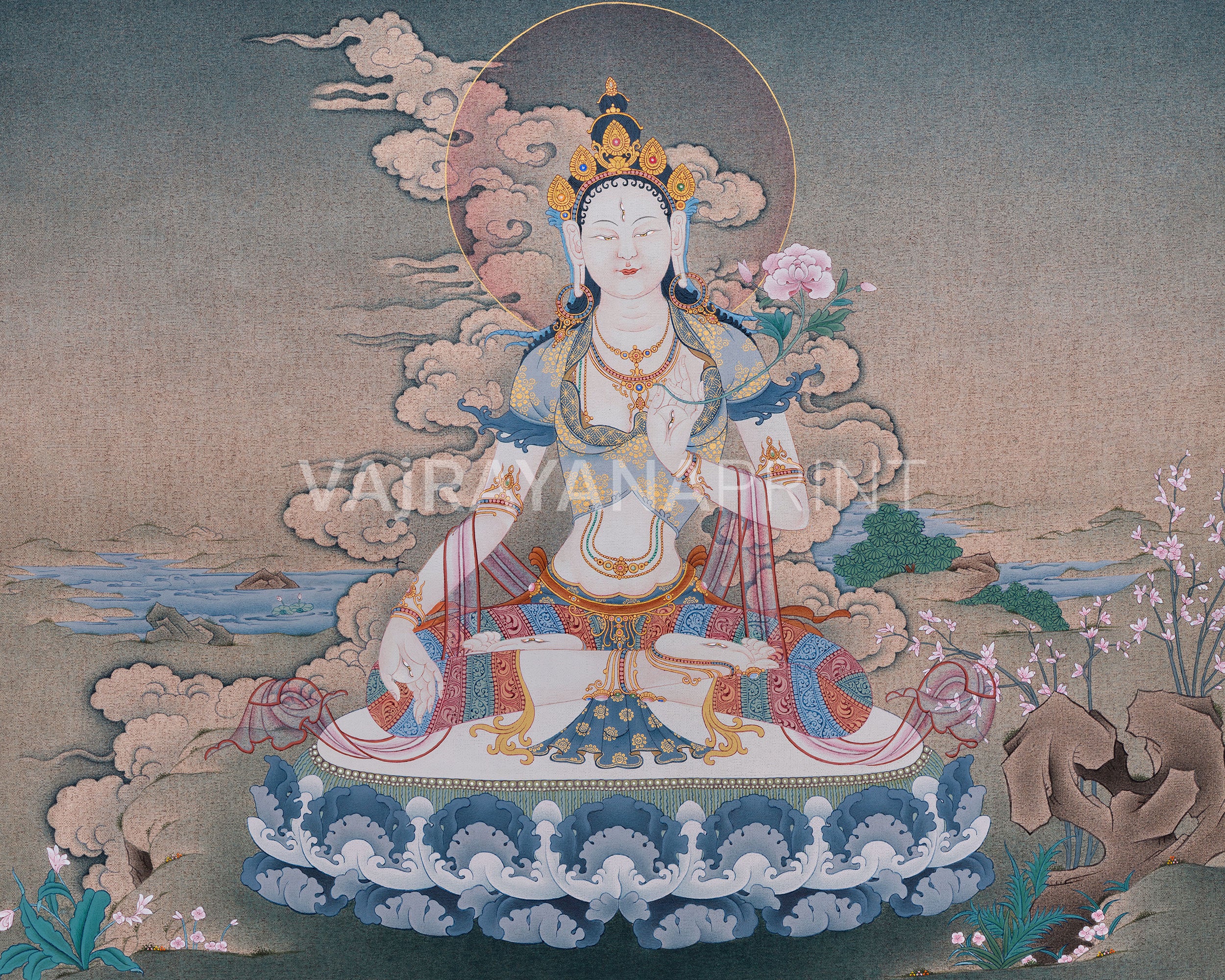 Bodhisattva White Tara Canvas Print | High-Quality Giclée Art of Protection Deity
