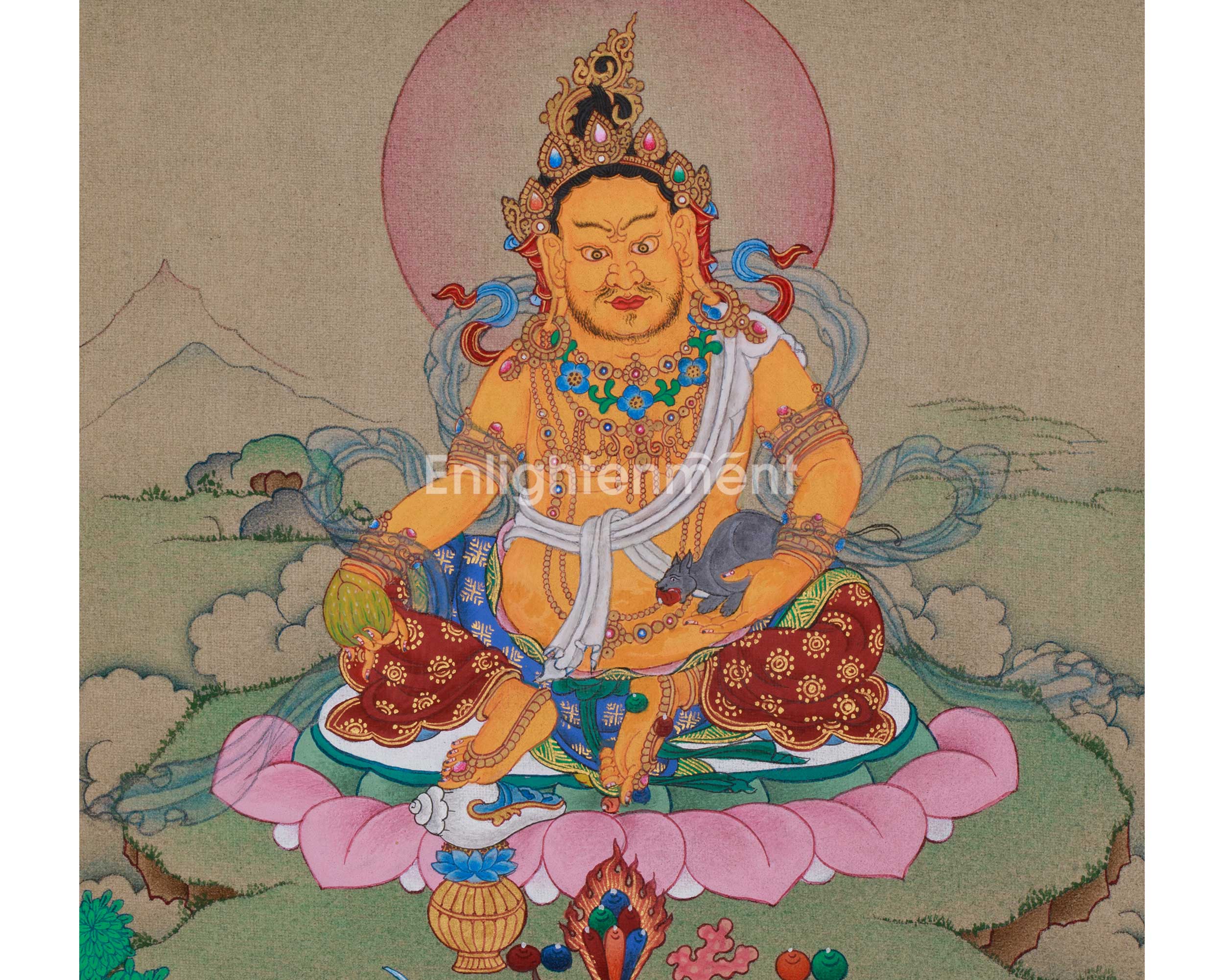 Sacred Jambhala Artwork | Kubera Thangka | Tibetan Buddhist Guardian of Fortune