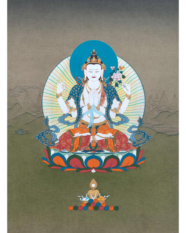 Chenrezig | Deity Of Compassion | Buddhist Painting Thangka