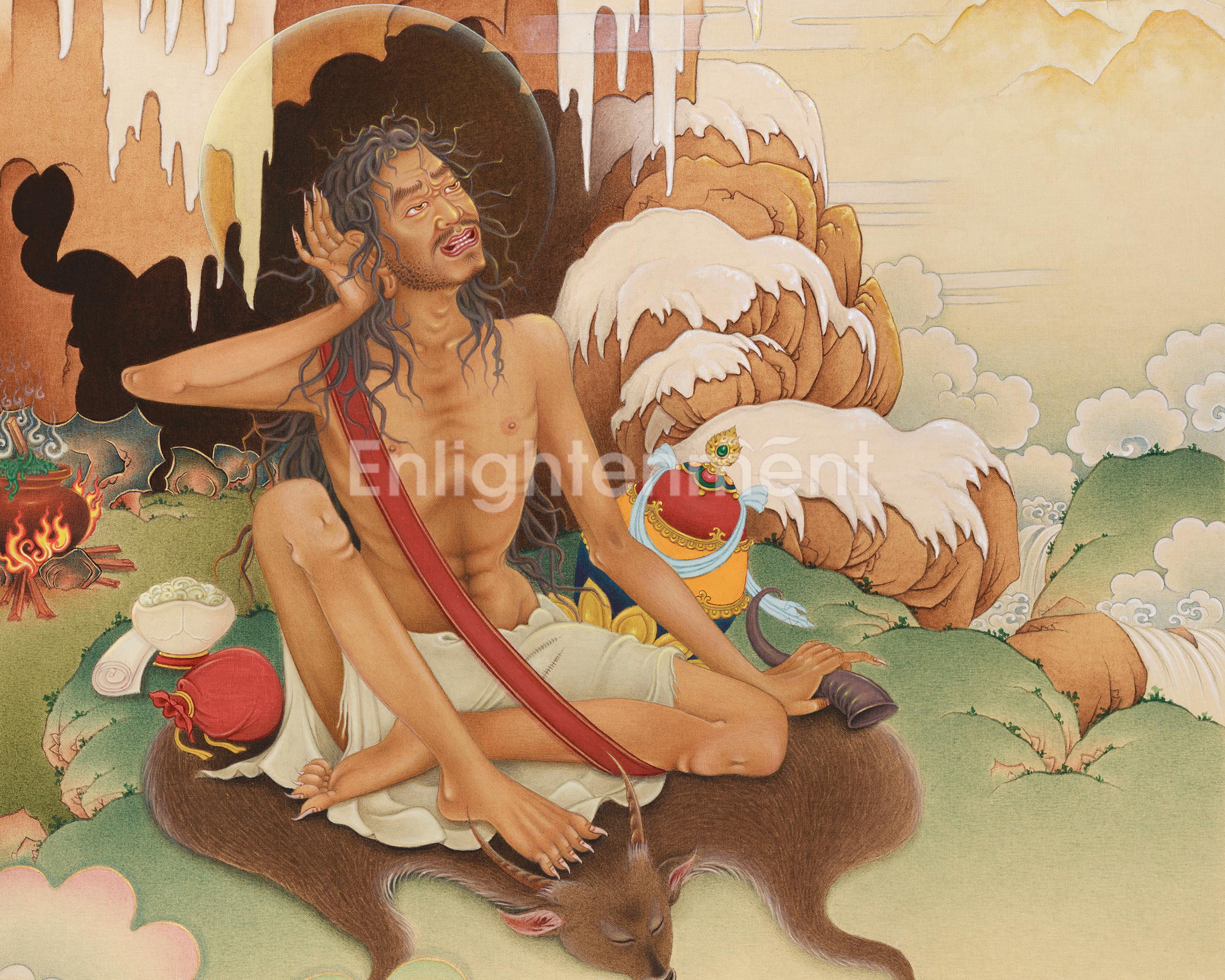 Authentic Jetsun Milarepa Painting | Realistic Tibetan Artwork of the Renowned Yogi