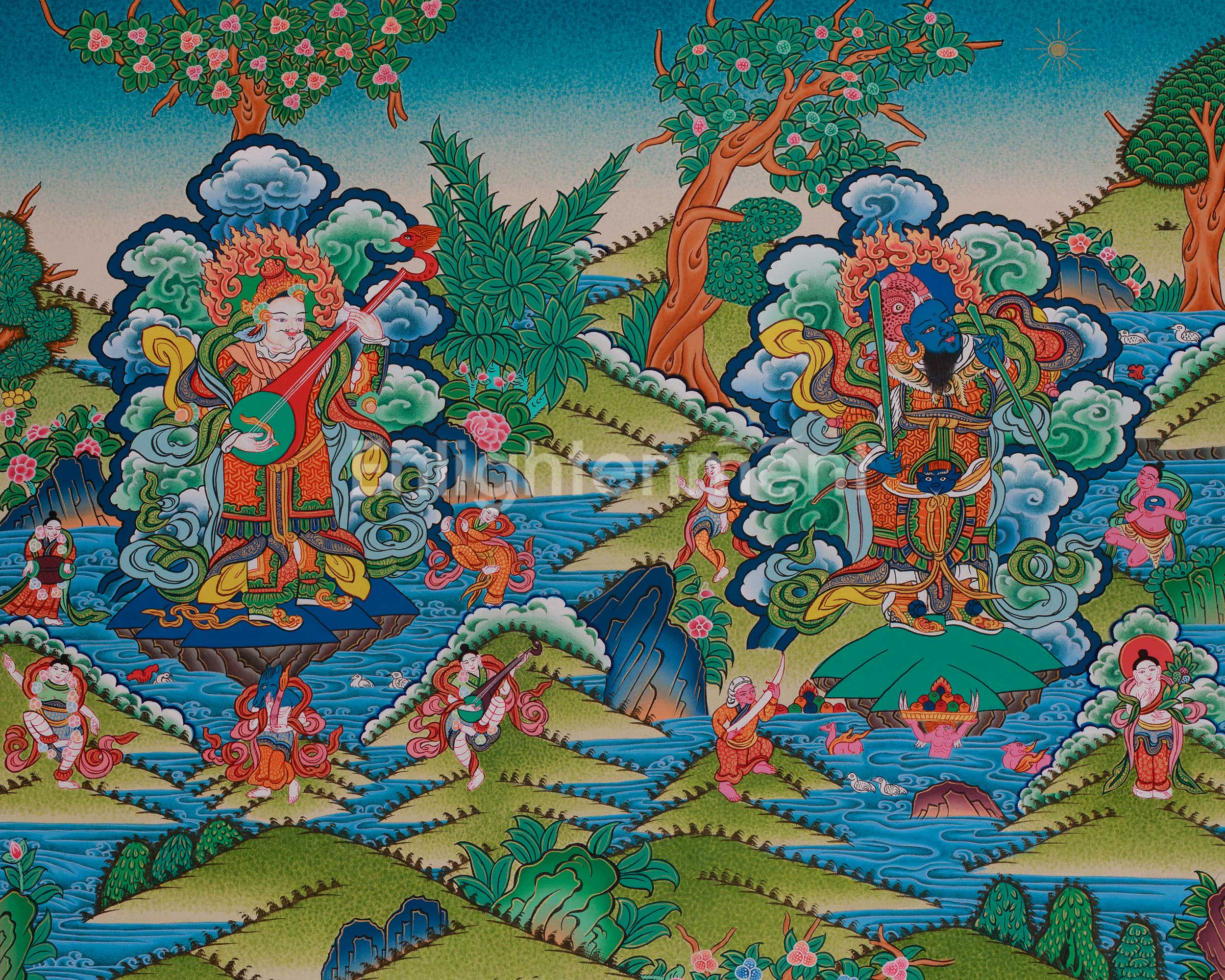 Four Heavenly Kings Thangka | Sacred Guardians of the Four Directions