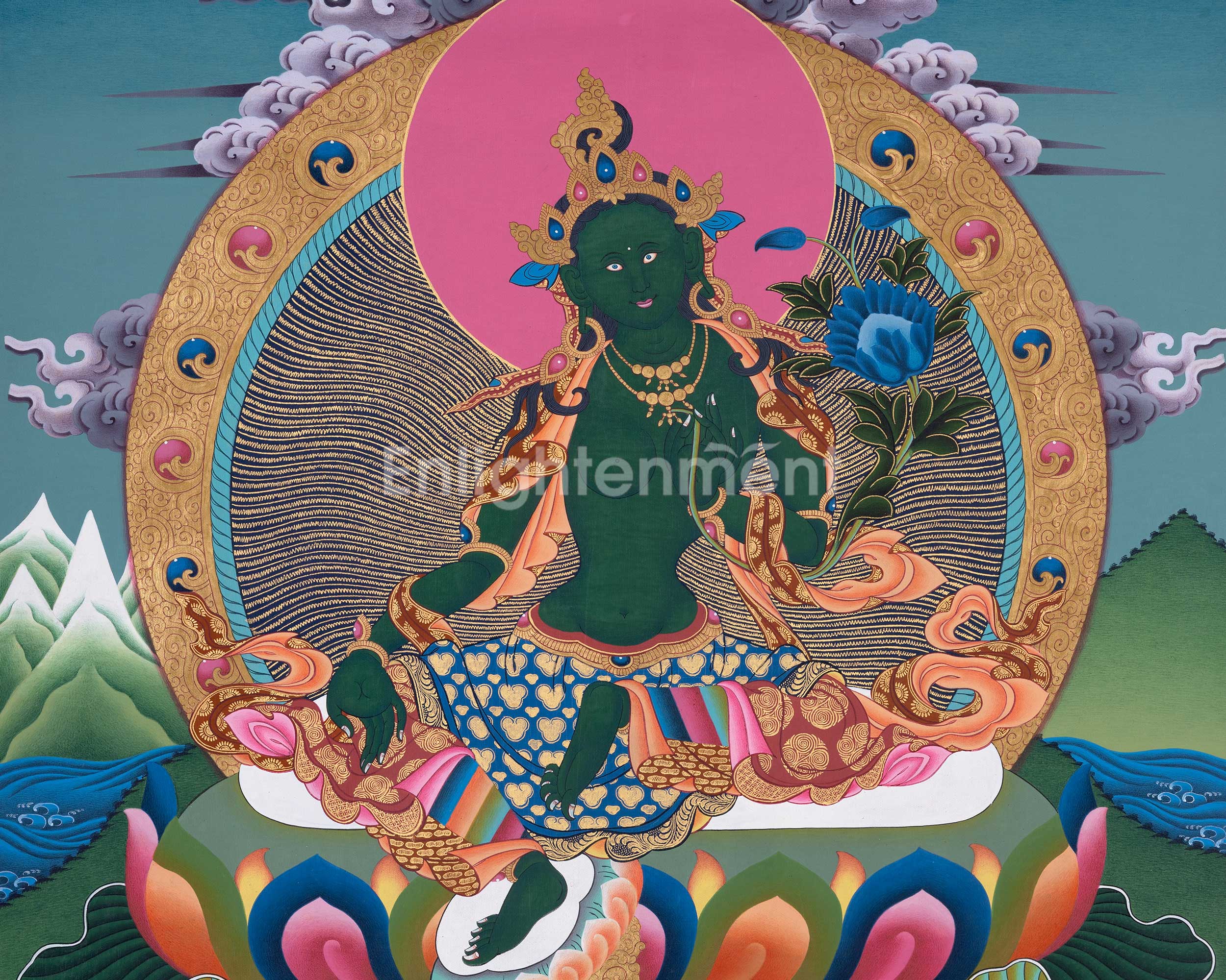 Female Bodhisattva Tara | Green Tara Thangka | Wall Decoration Art