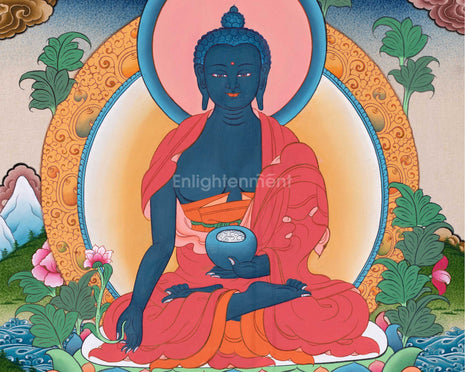 Medicine Buddha Thangka Painting | Hand Painted Healing Buddha | Art for Enlightenment