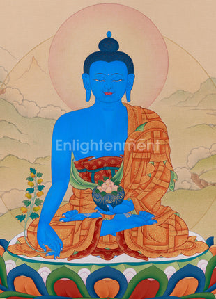 Hand-Painted Bhaisajyaguru Painting | Tibetan Buddha of Healing
