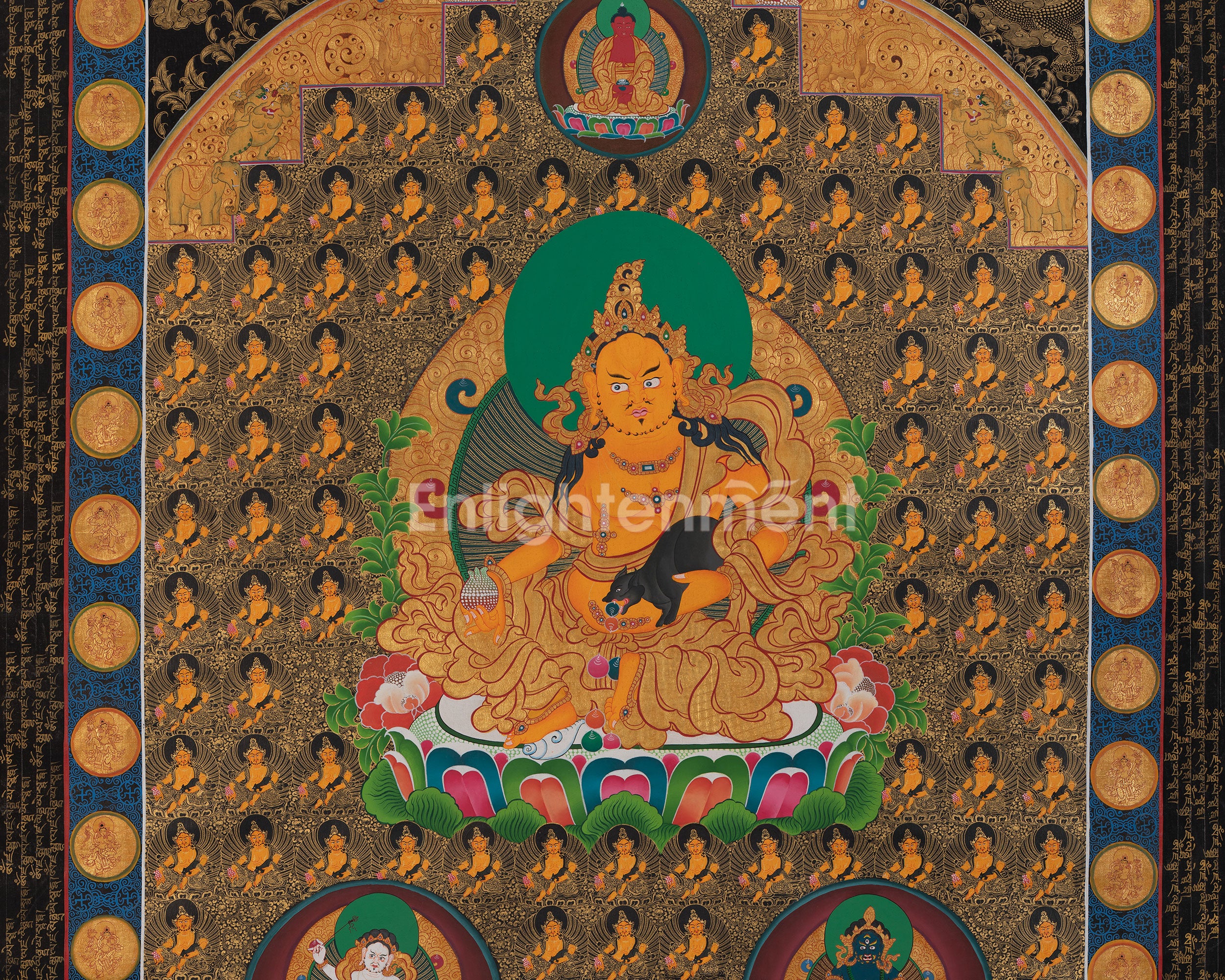 Dzambala Yellow Thangka  |  Traditional Tibetan Art | Wall Decors