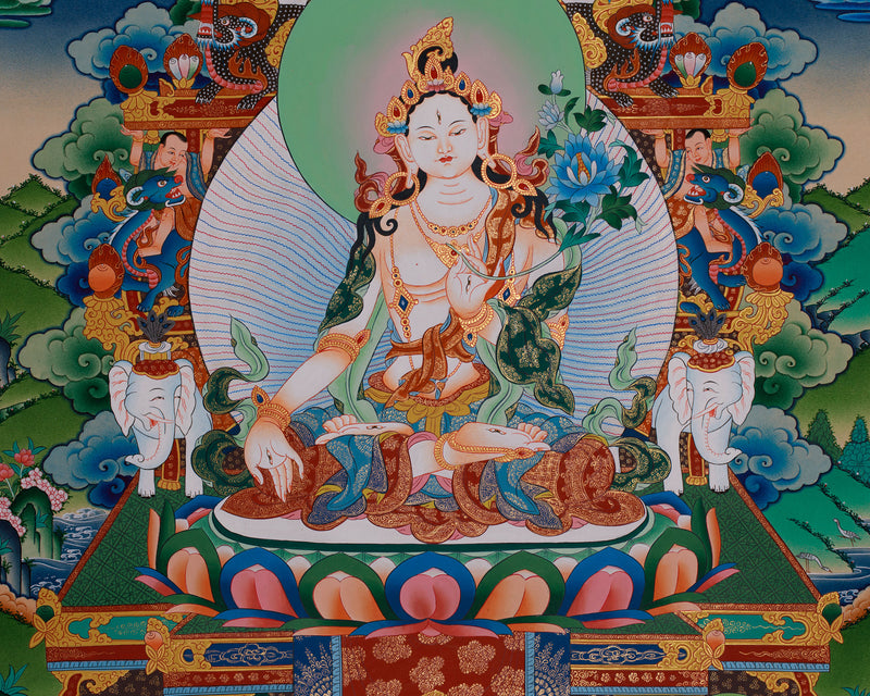 Three Longevity Deities Thangka | White Tara, Amitayus & Namgyalma