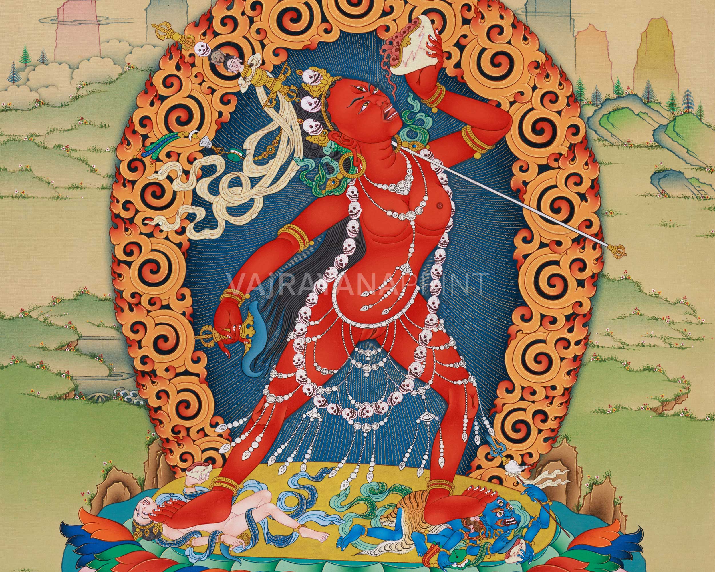 Vajrayogini Thangka Print | Traditional Dakini Canvas Art | Wall Decors