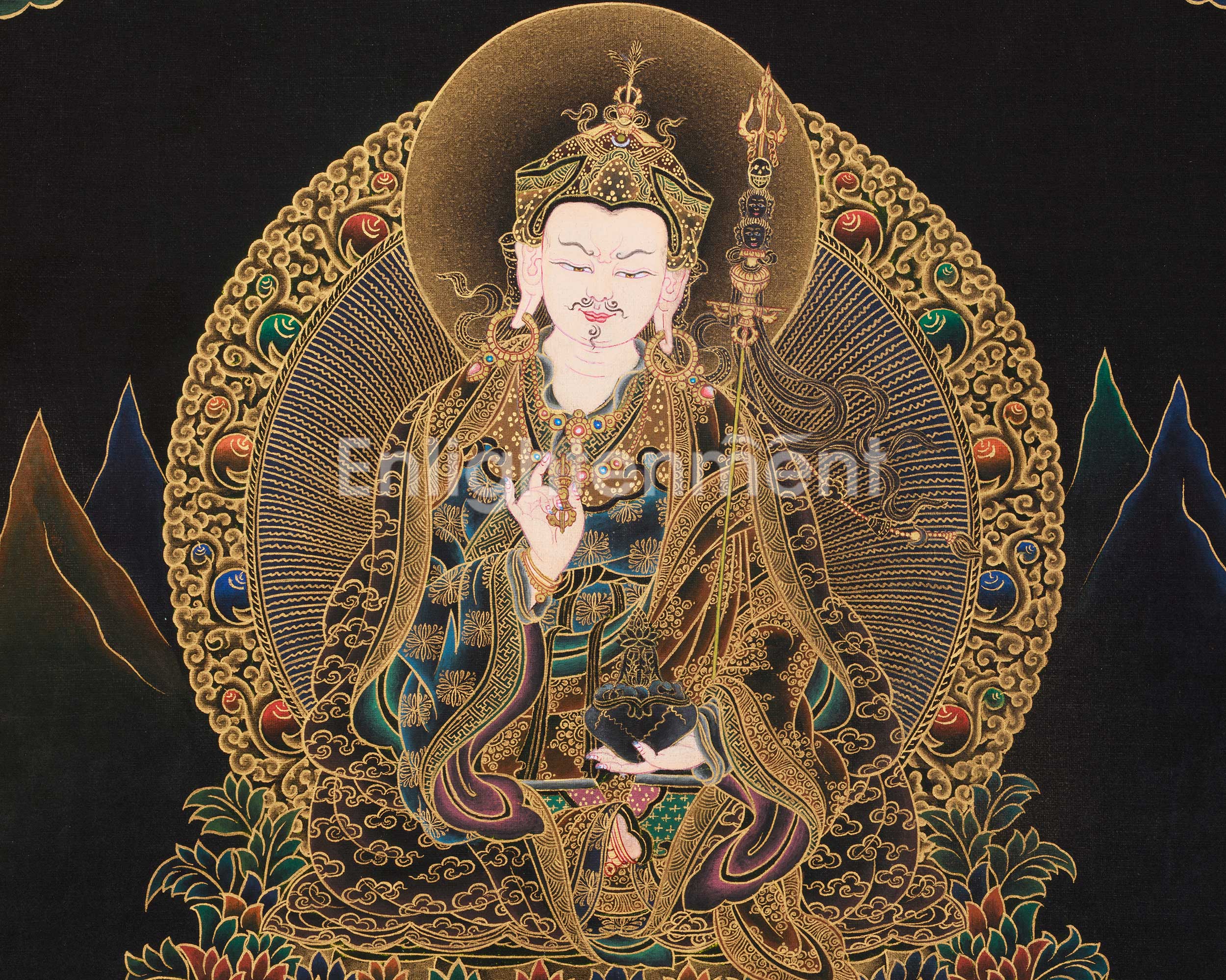 Traditional Peaceful Guru Rinpoche Thangka | Padmasambhava, The Lotus-Born Master