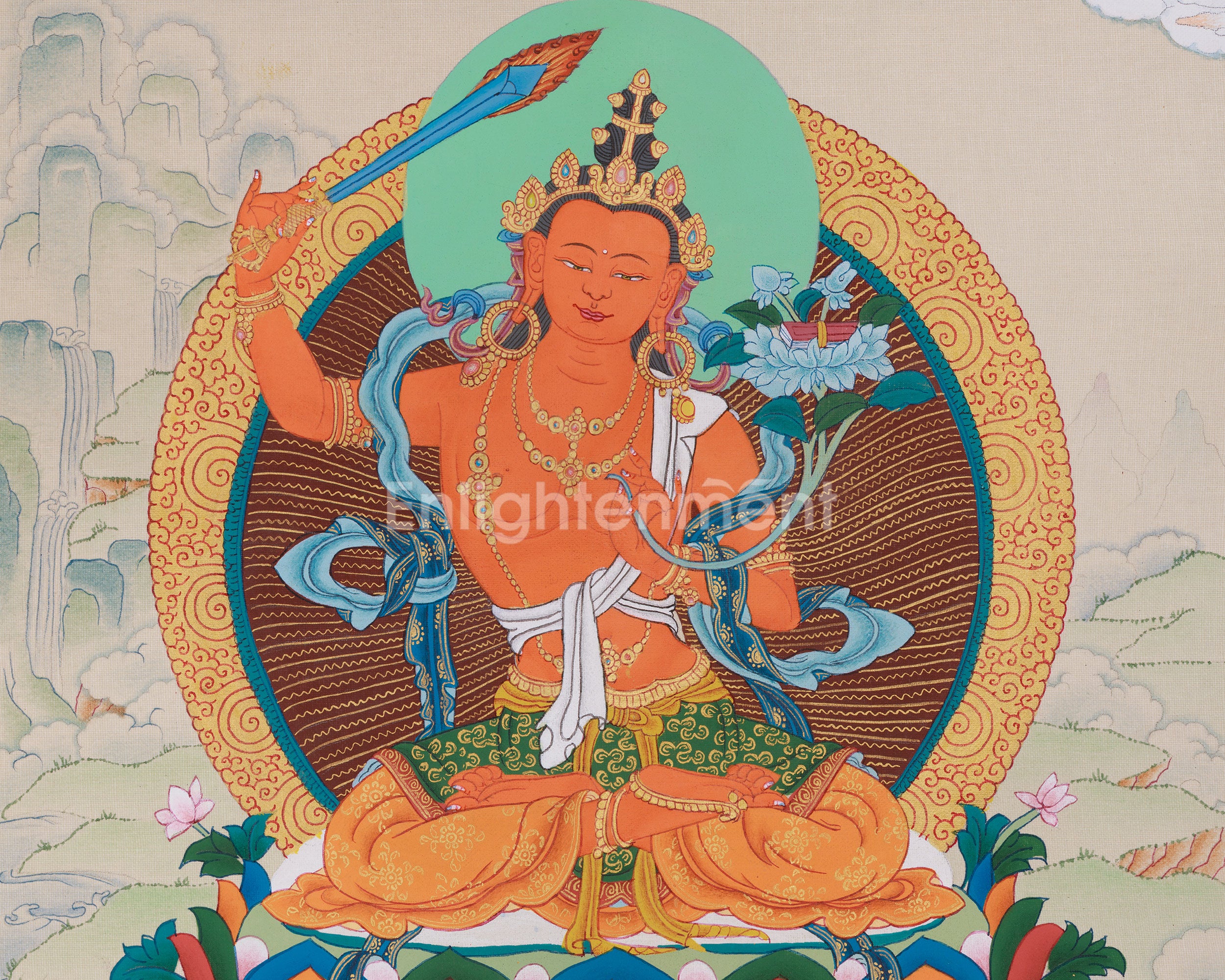 Hand-Painted Sacred Art Of Manjushri | Bodhisattva Artwork | Meditation Altar