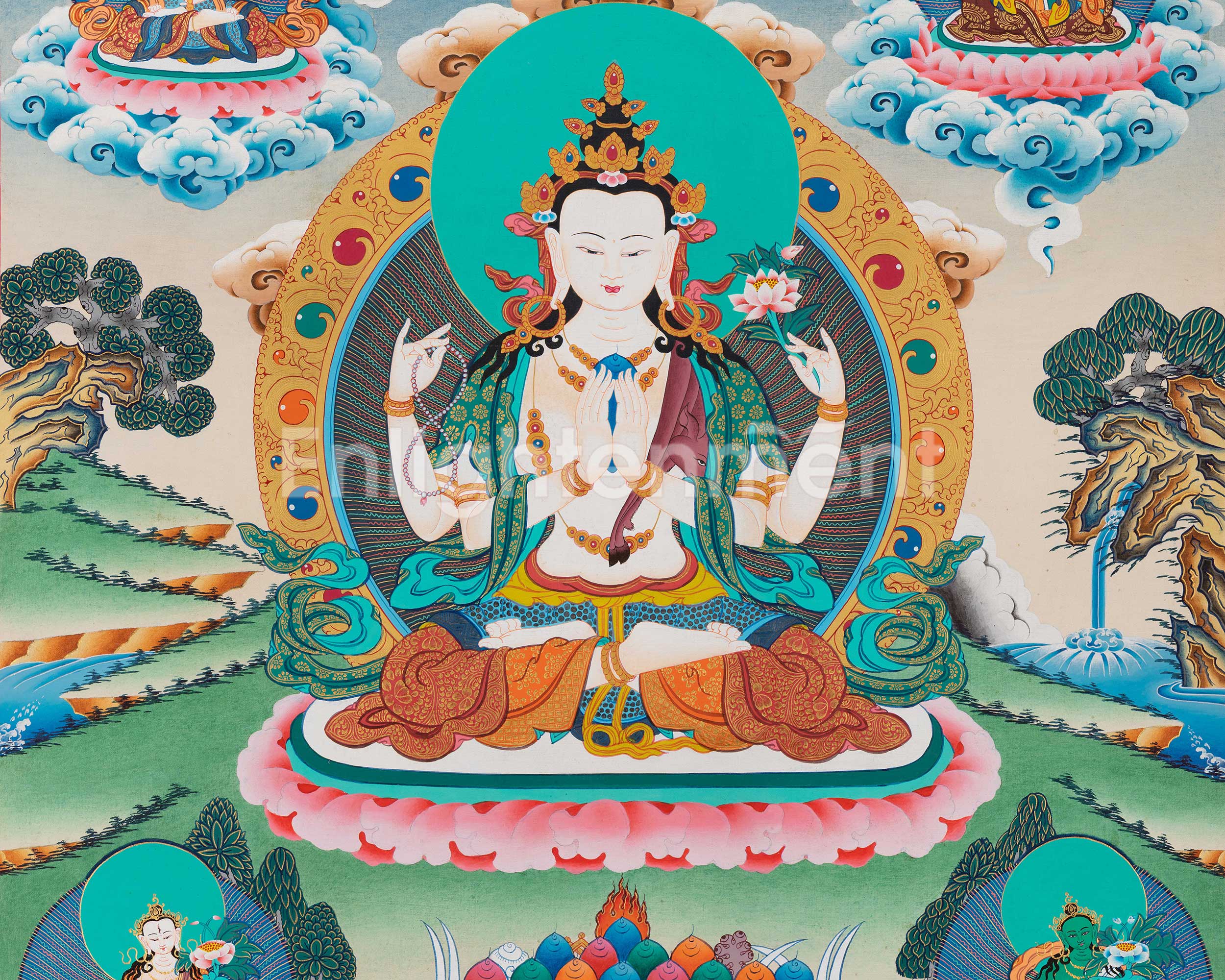 Divine Chenrezig Buddha Artwork | Sacred Thangka of Loving-Kindness and Protection