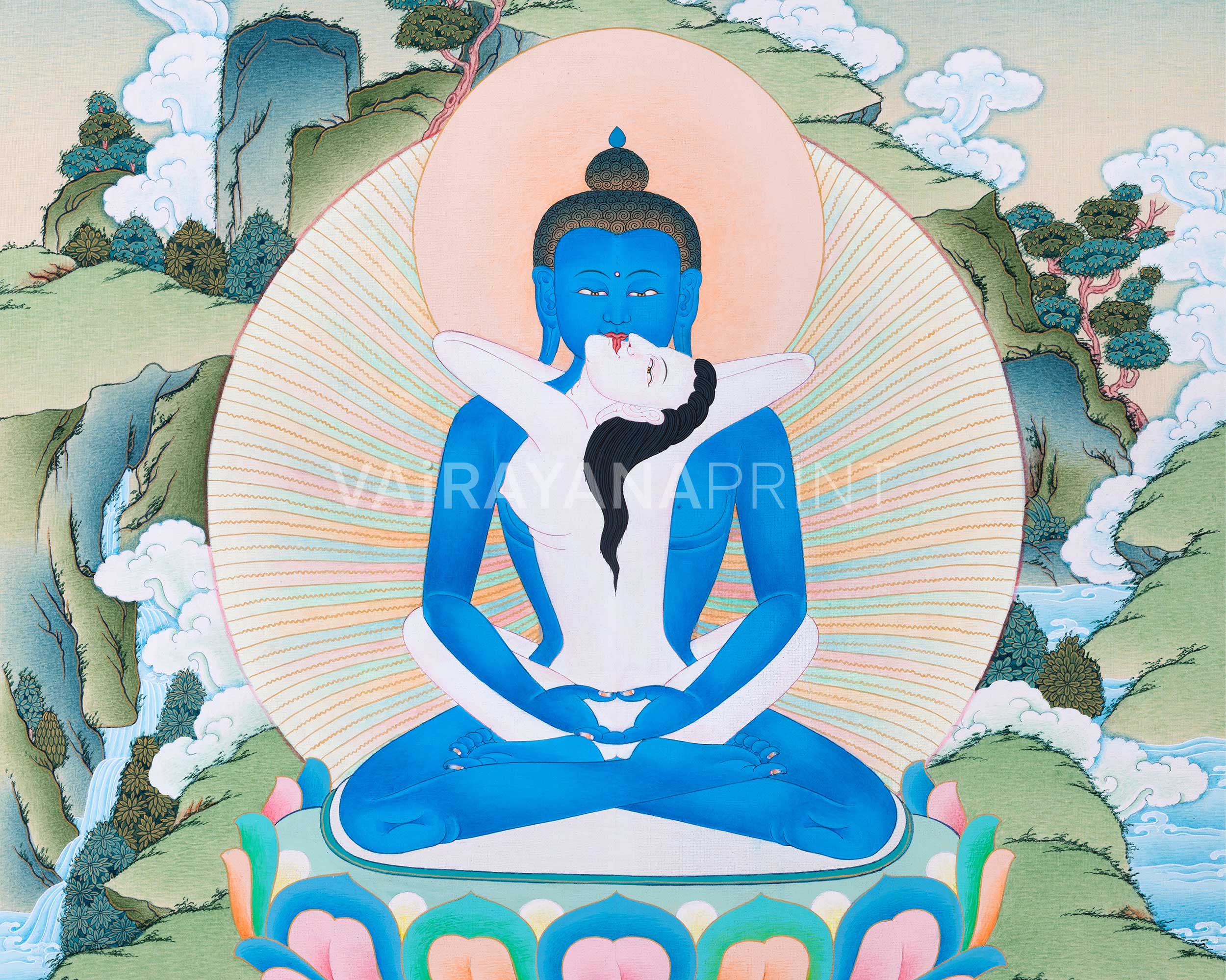 Samantabhadra Print with Consort Samantabhadri | Giclee Art of Wisdom & Compassion