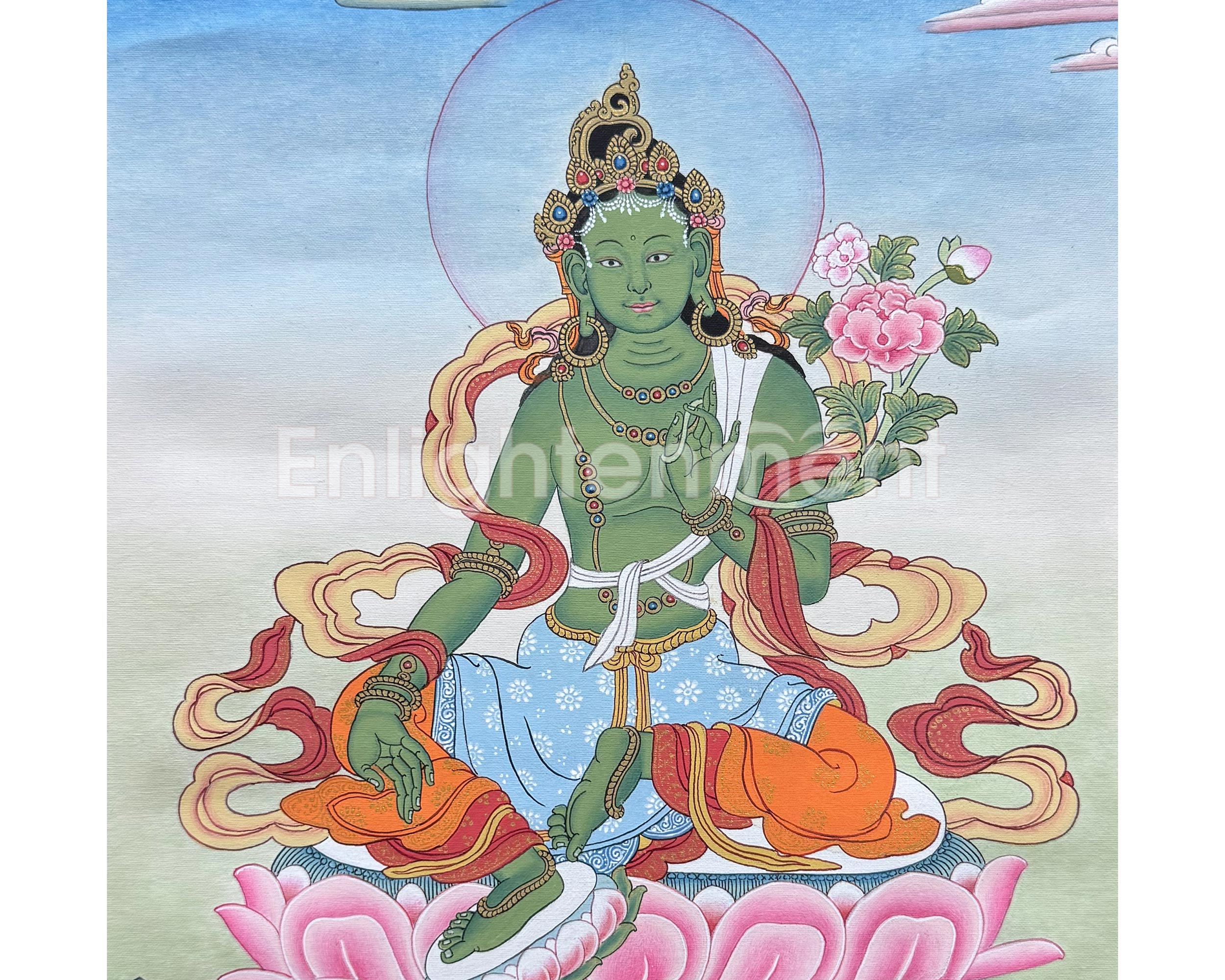 Divine Green Tara Thangka With Brocade | Compassion and Protection Deity