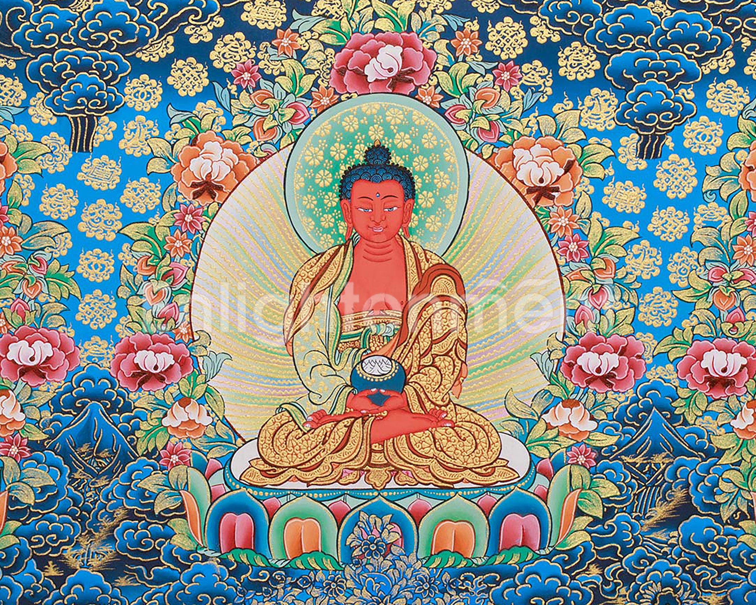 Historical Pure land Buddha Amitabha Thangka | Exclusive Painting of Compassion and Enlightenment | Gold-Enhanced Art
