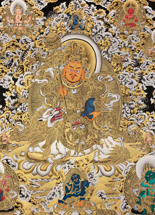 Rare Five Dzambhalas Thangka Masterpiece | Pure Silver & Gold Splendor