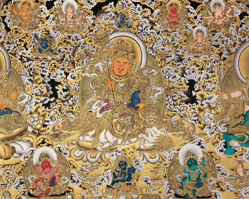 Rare Five Dzambhalas Thangka Masterpiece | Pure Silver & Gold Splendor