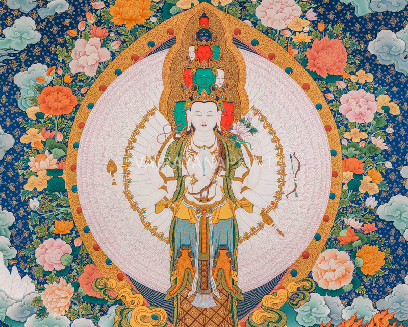 Thousand-Armed Chenresig Thangka Print | Bodhisattva of Compassion | Artwork Of Avalokiteshvara