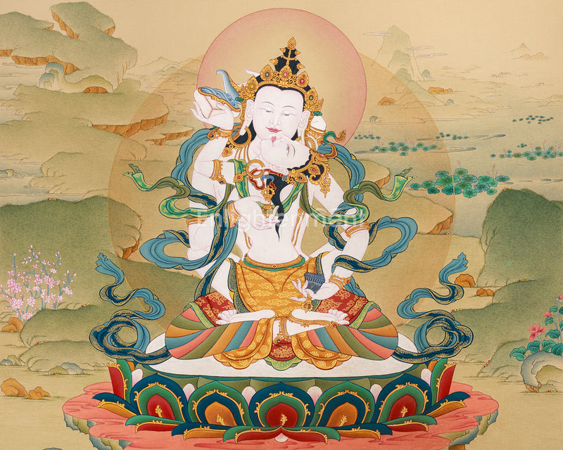 Vajrasattva Consort Thangka | Majestic Art of Sacred Purification and Enlightenment