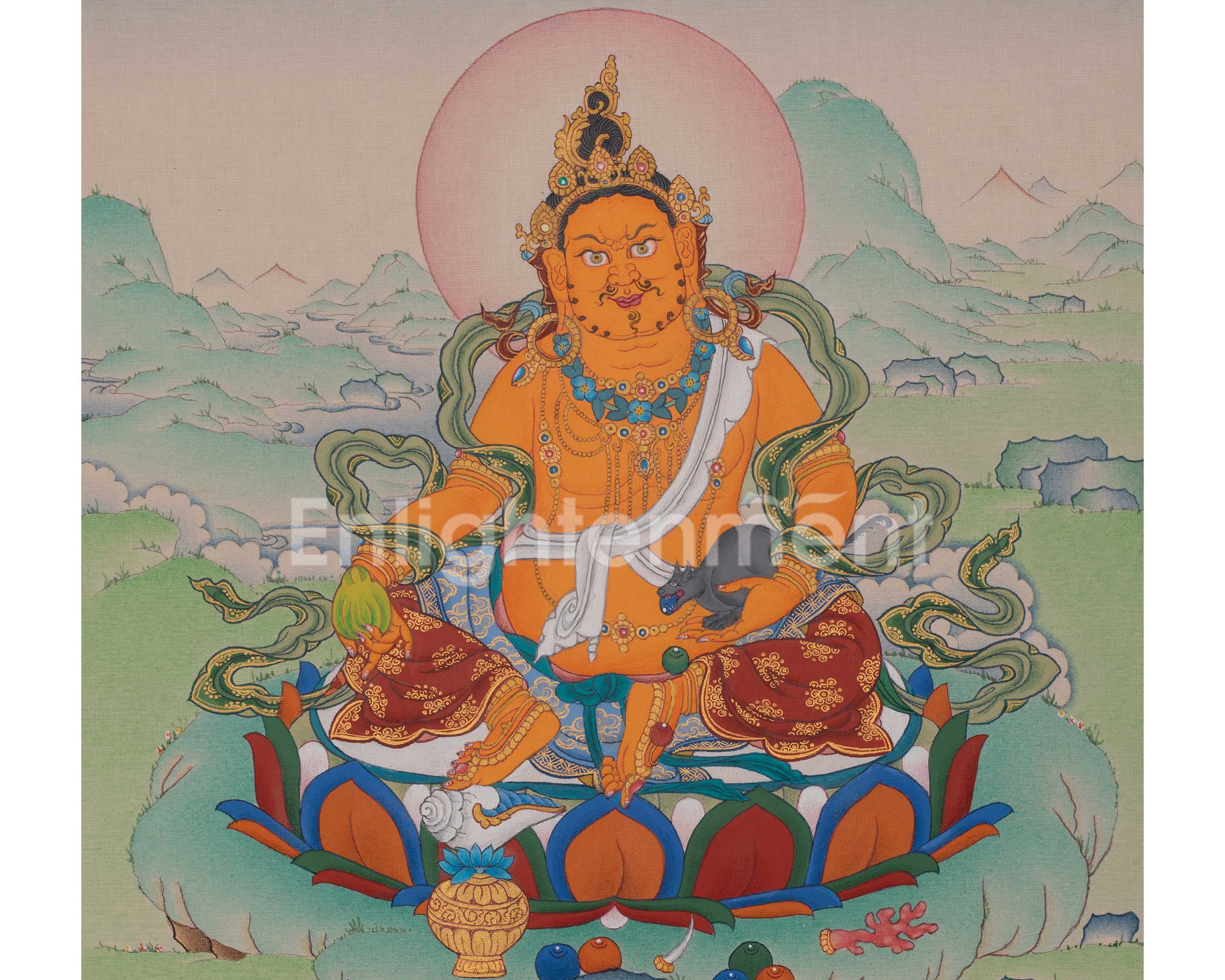 Dzambhala Himalayan Art | Wealth Deity Thangka | Hand-Painted Artwork
