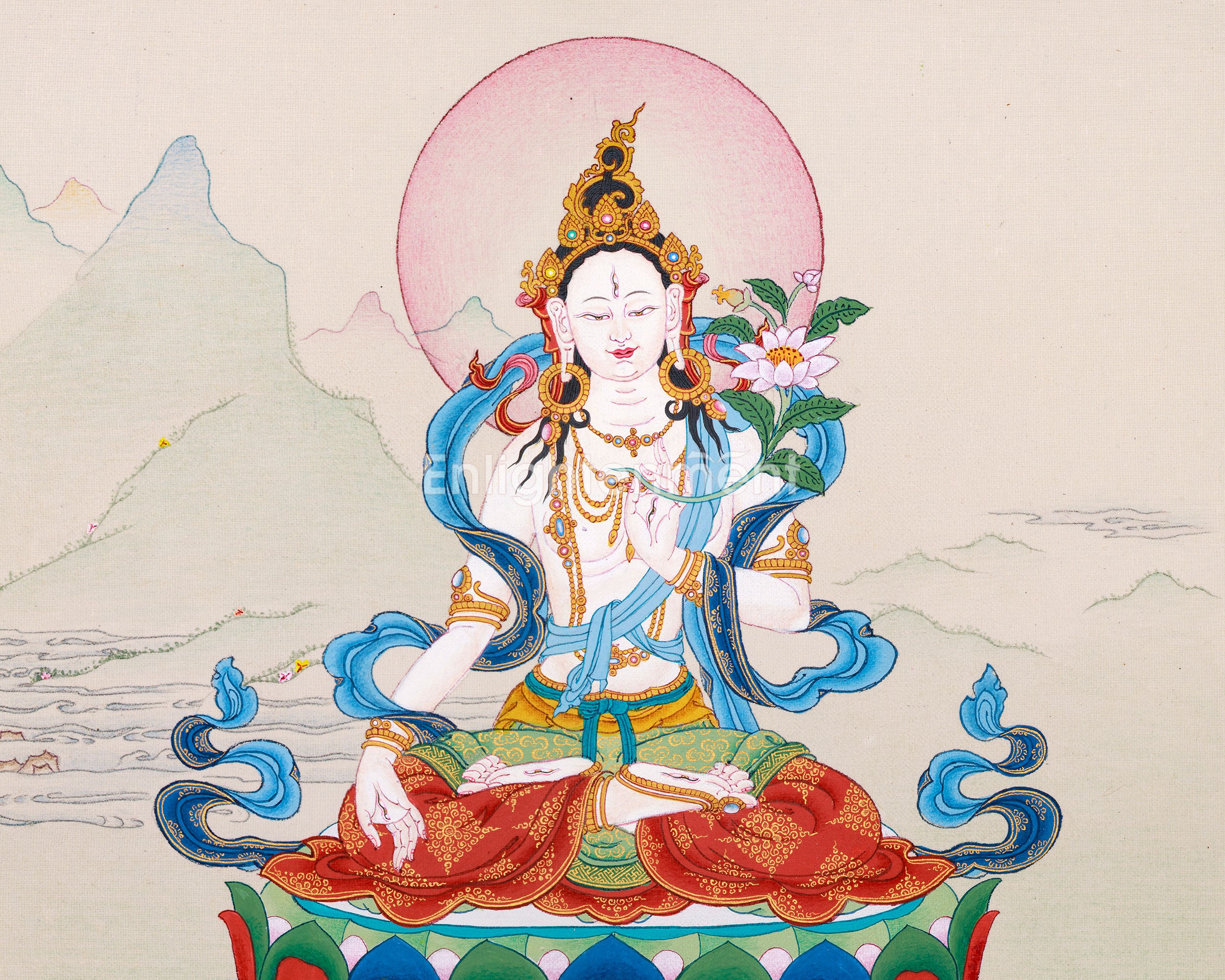 Seven Eyed Goddess Thangka | White Tara Figurine | Compassionate Healing