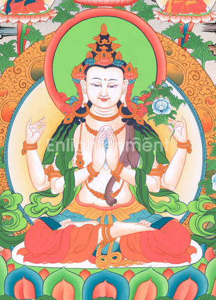 Tibetan Avalokiteshvara (Chenrezig) Art | Wisdom Bodhisattva | Dhyani Buddhas