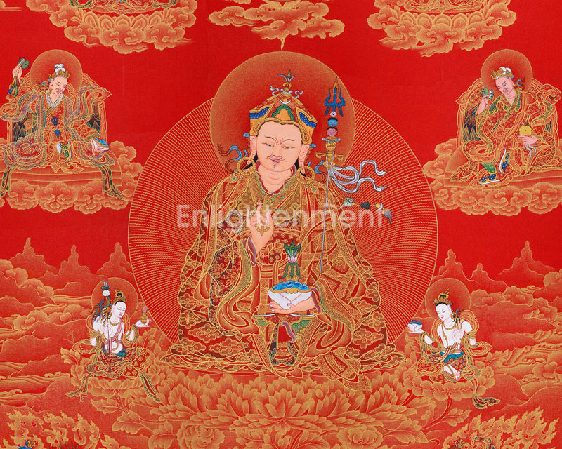 Guru Sangye Thangka | Eight Manifestations of Padmasambhava | Red & Gold Artwork