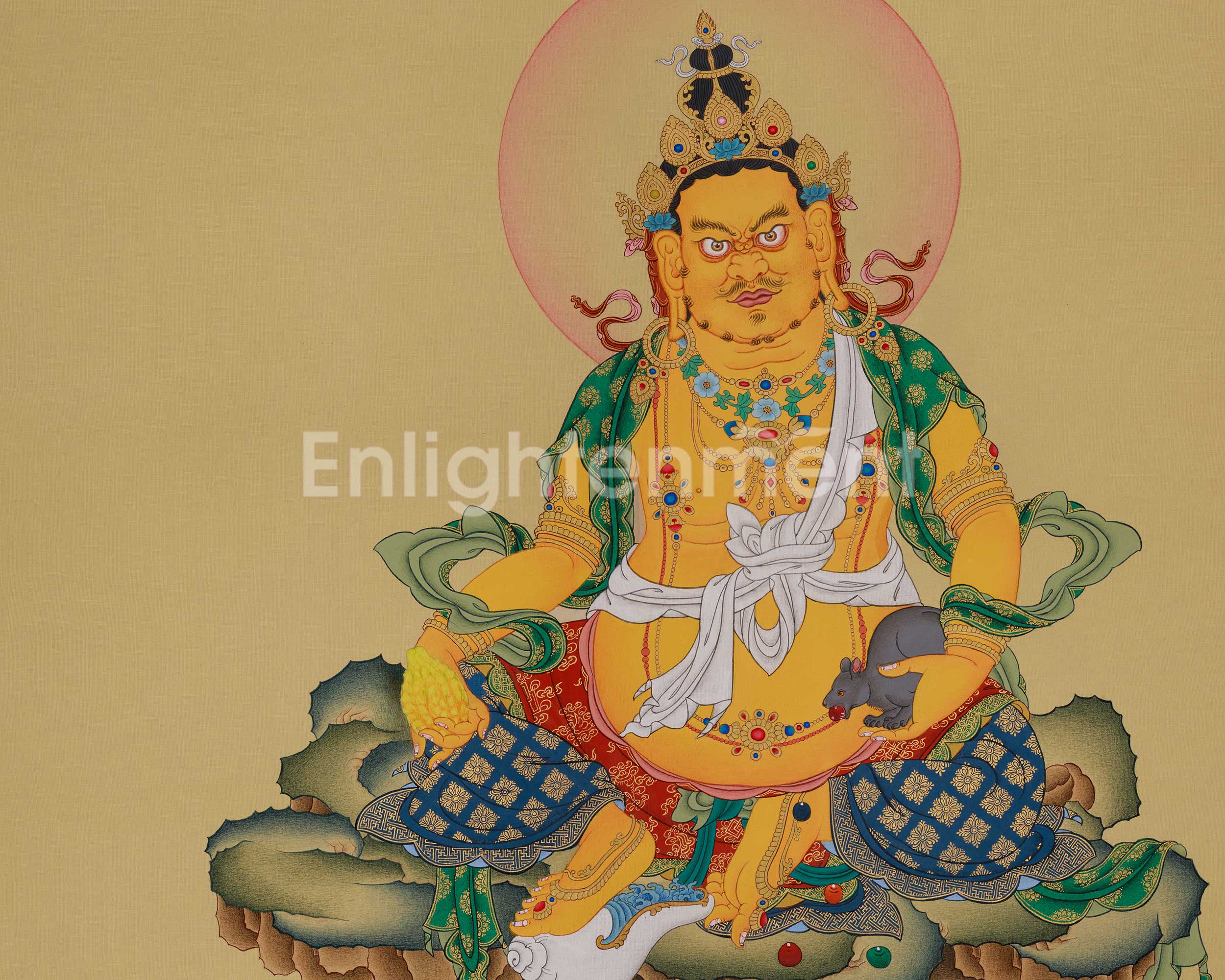 Tibetan Thangka of Dzambhala | Buddhist Deity of Wealth, Fortune, and Prosperity