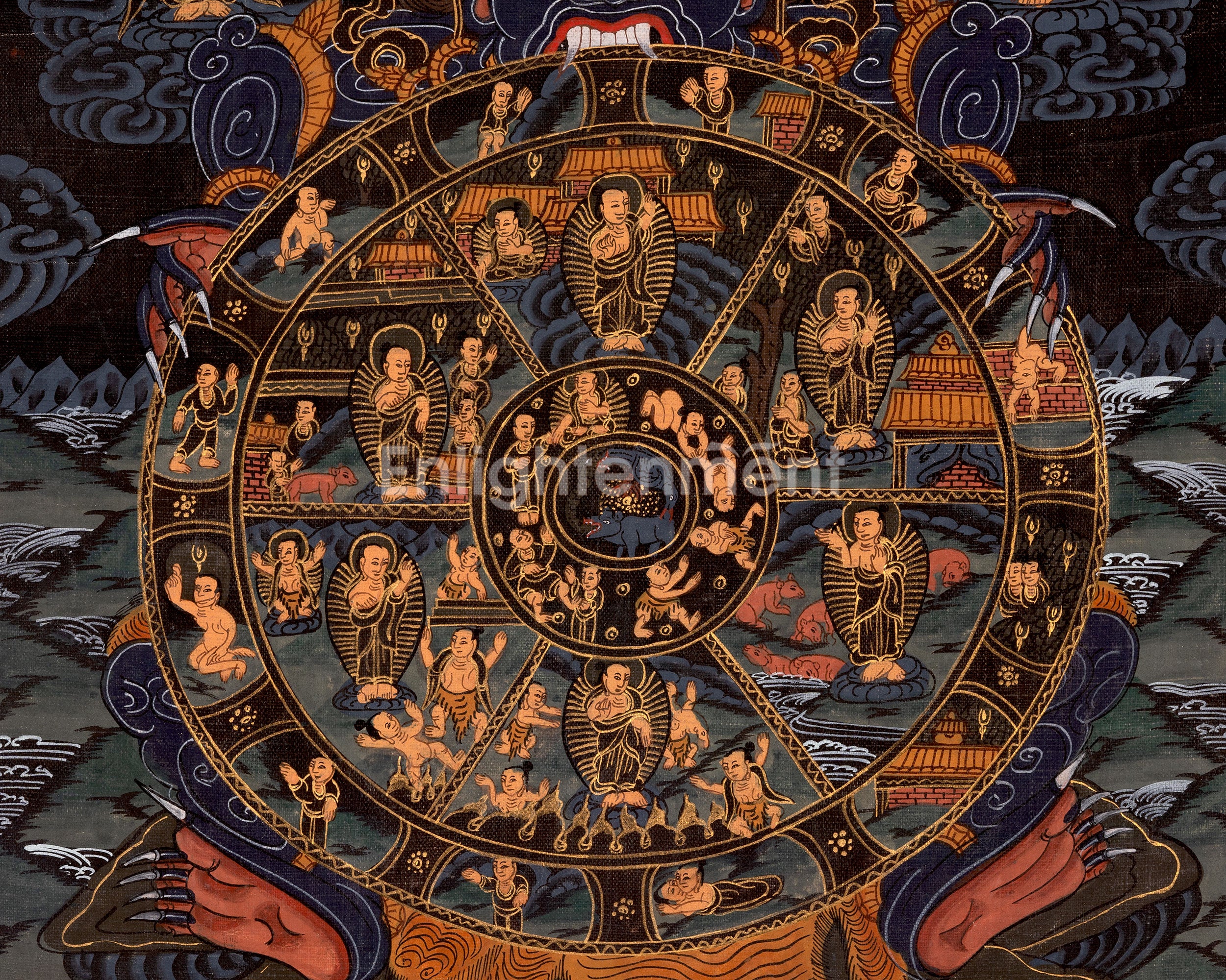 Religious Bhavachakra Thangka | Traditional Artwork | Wall Decors