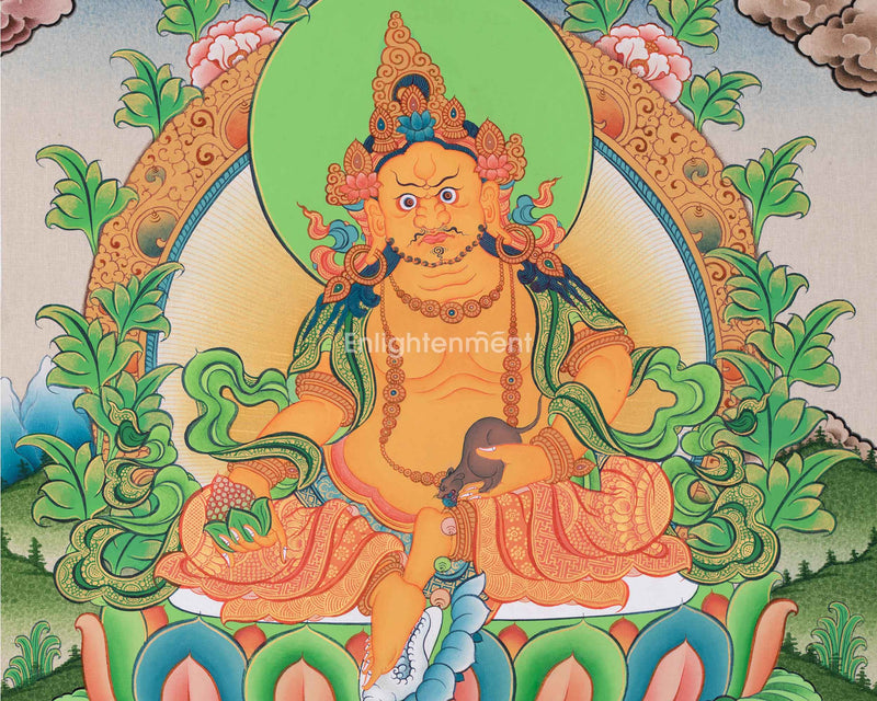 Dzambhala Divine Thangka Artwork | Embodiment of Abundance | Art for Meditation