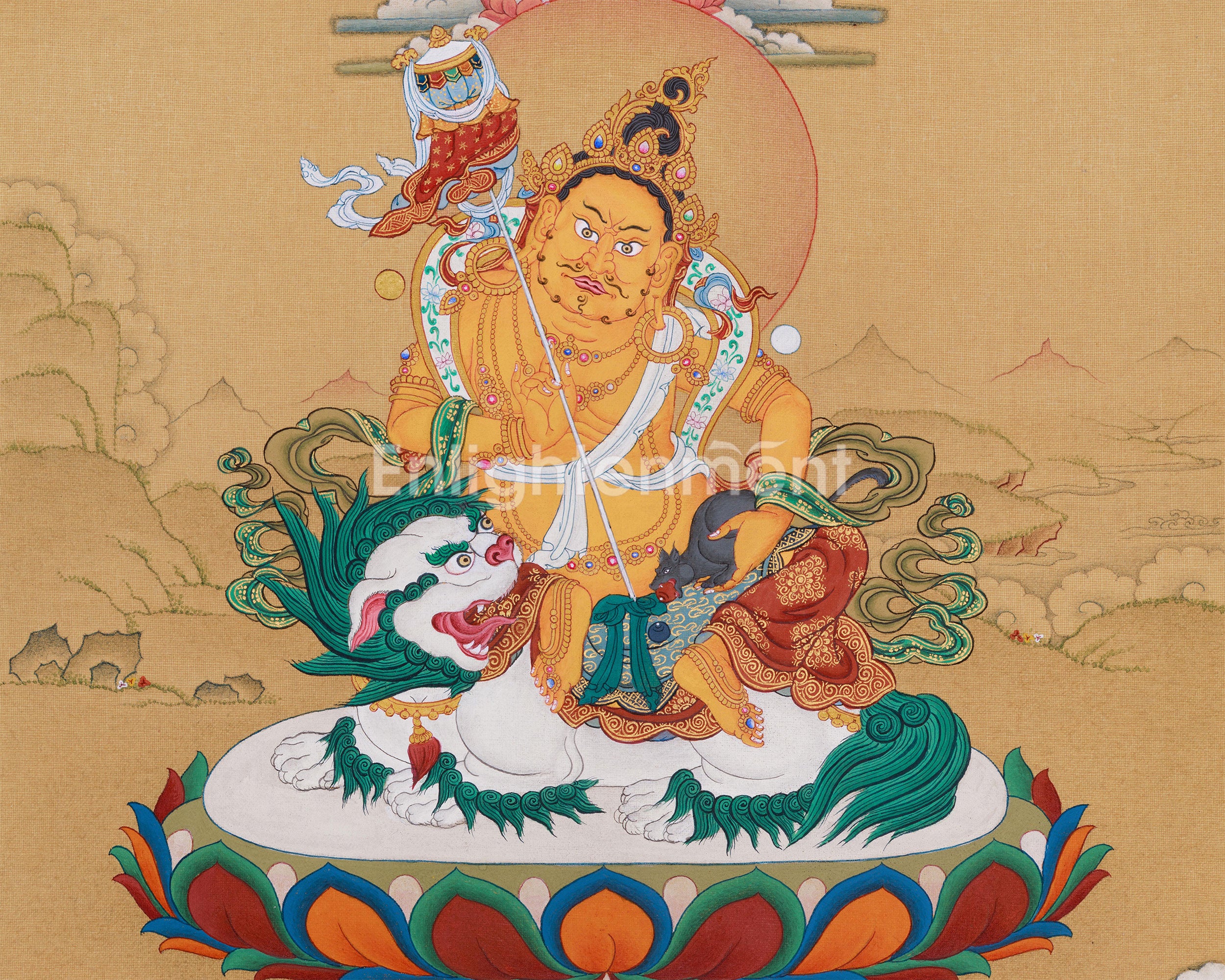 Powerful Namtoshe with Ratnasambhava Thangka | Protector Deity on Snow Lion