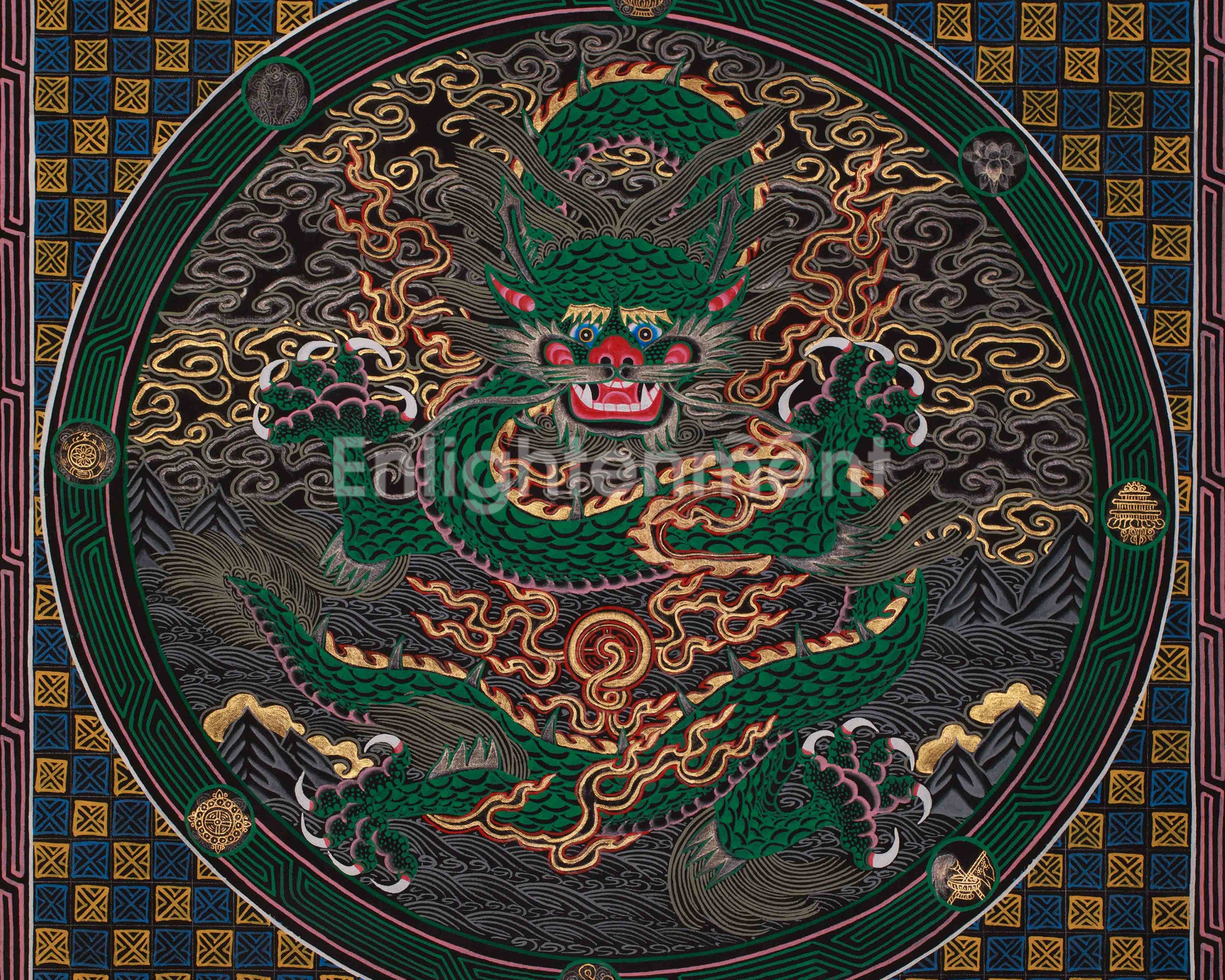 Traditional Dragon Mandala | Himalayan Art Of Spiritual Peace And Harmony | Meditation Altar