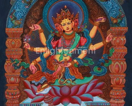 Original 6-Arms Vasudhara Thangka | Hand-Painted Newari Artistry