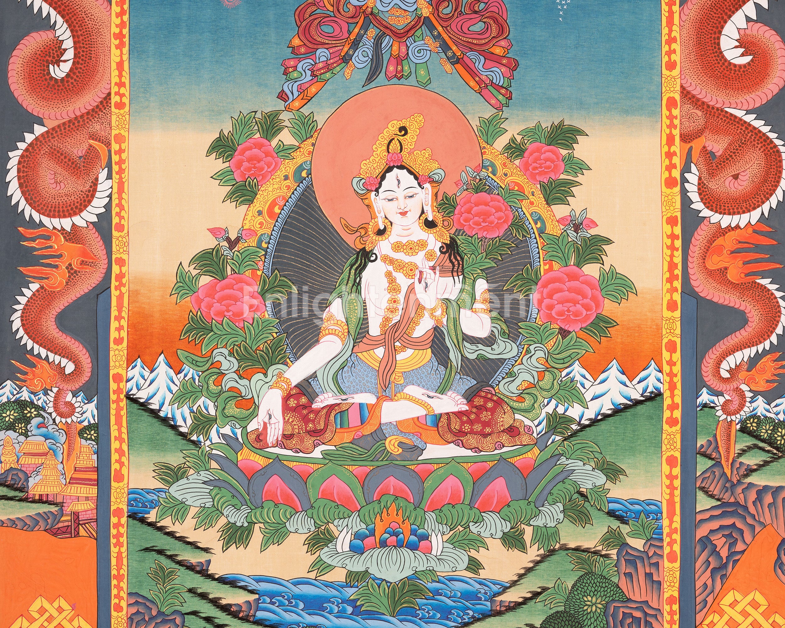 White Tara Thangka | Religious Tibetan Artwork | Wall Decors