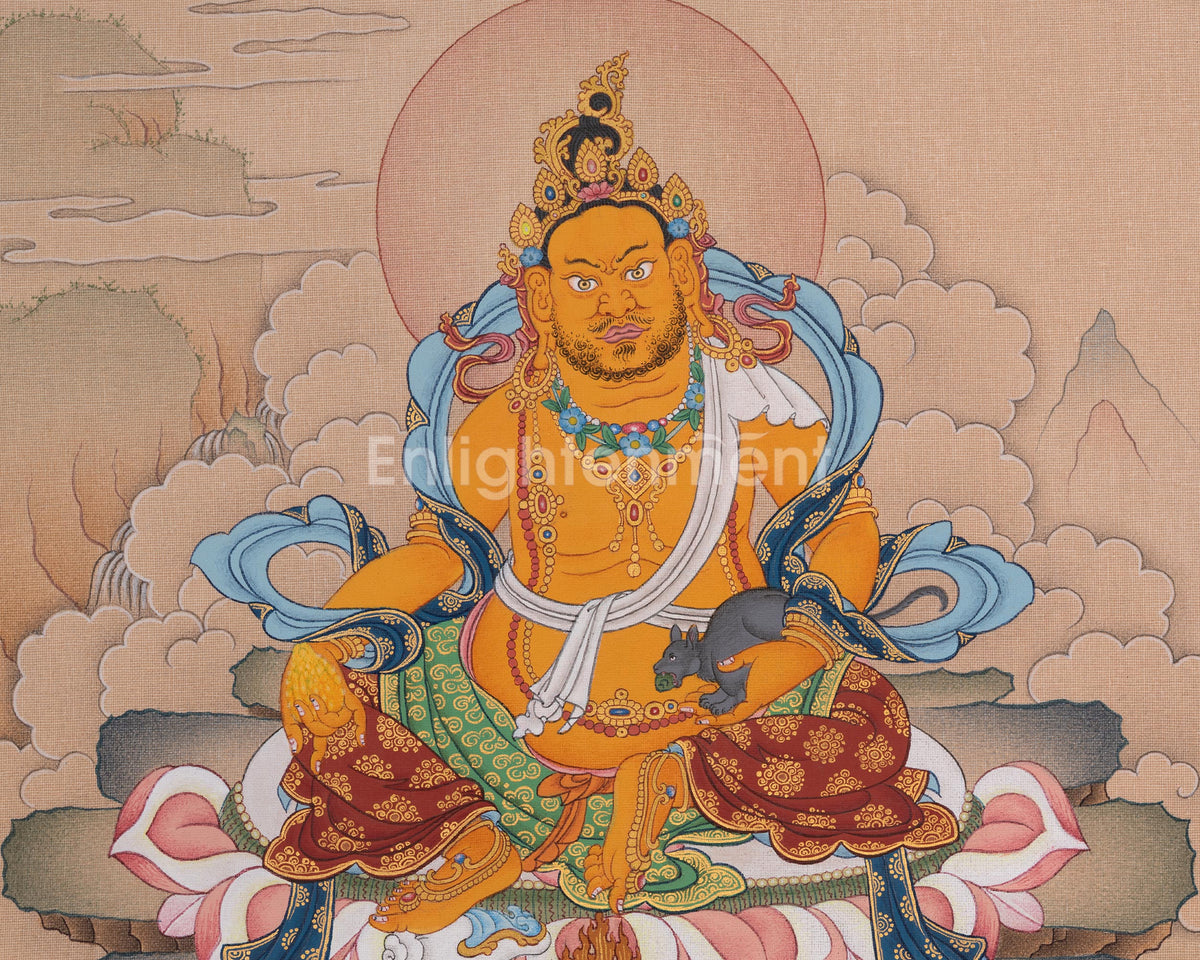 Dzambhala Sacred Thangka | Buddhist Wealth Deity of Prosperity and Generosity | Hand-painted Artwork