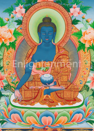 Healing Medicine Buddha Thangka | Buddhist Lapis Lazuli Deity