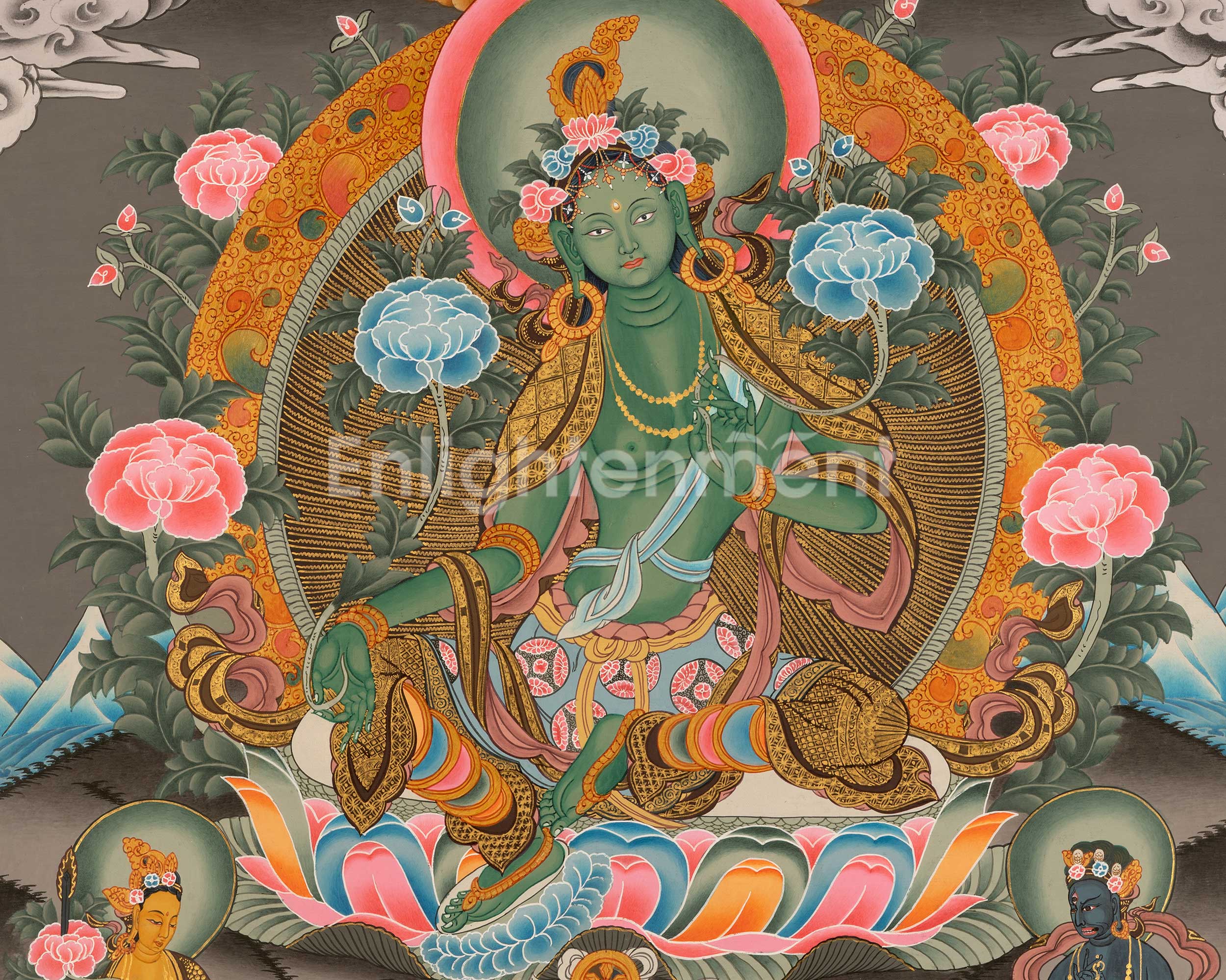 Sacred Traditional Green Tara Painting | Buddhist Goddess of Compassion