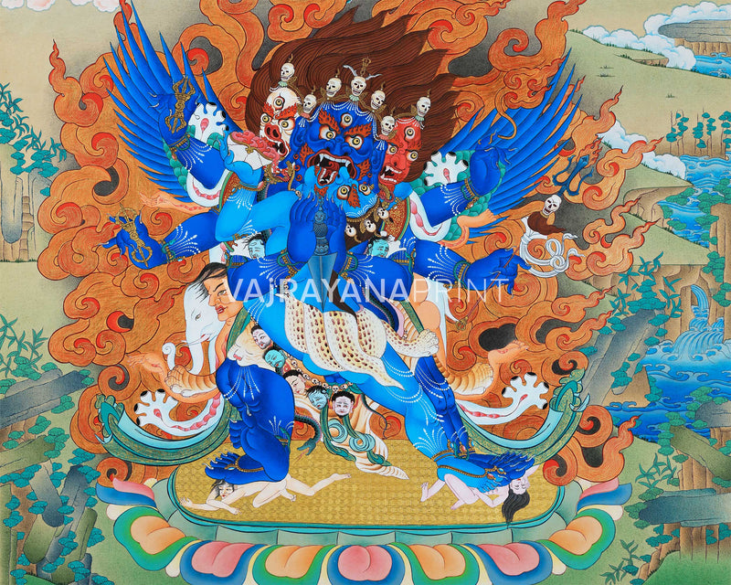 Vajrakilaya Thangka, Tibetan Thangka Painting, High Quality Giclee Canvas Print, Digital Print