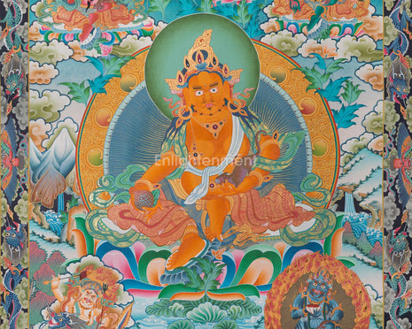 High-Quality Big Five Dzambala Thangka Painting | Tibetan Kubera Thangka | God of Wealth |