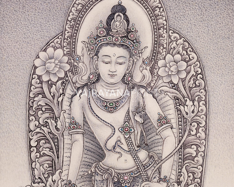 2-Armed Standing Chenrezig Thangka Print | Newari Buddhist Art | High-Quality Giclee Canvas