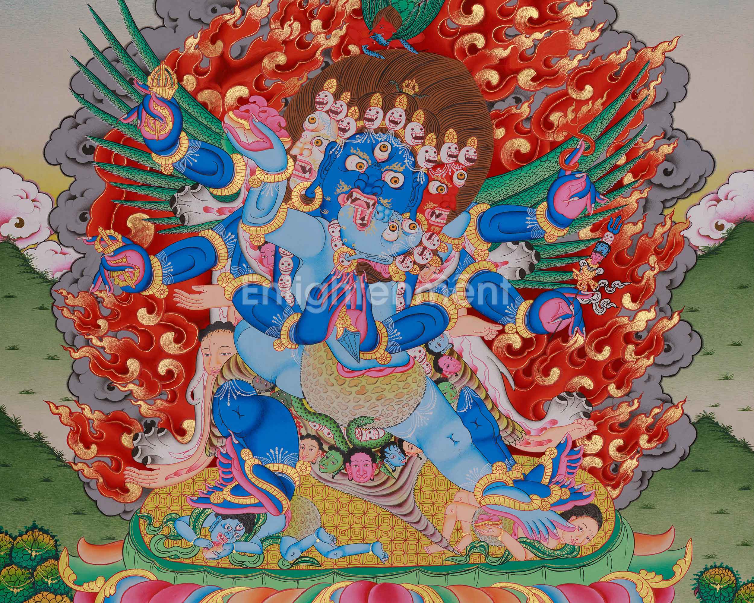 Wrathful Deity Vajrakilaya with Samantabhadra Thangka | Destroyer of Negativity